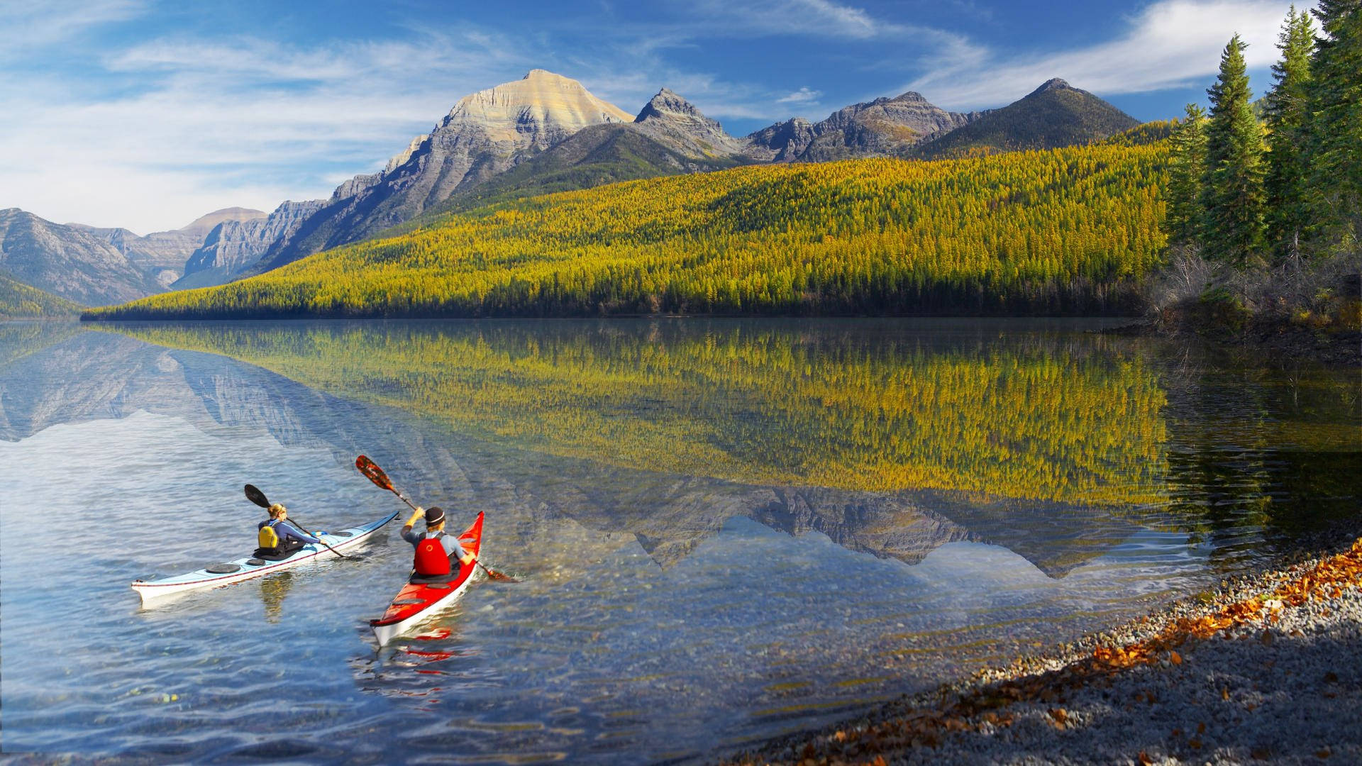 Couple Kayaking In Fresh Water Background