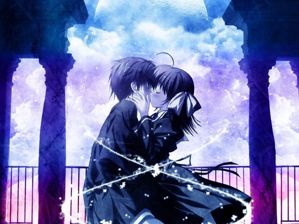 Couple Kissing For Romantic Anime Background Background