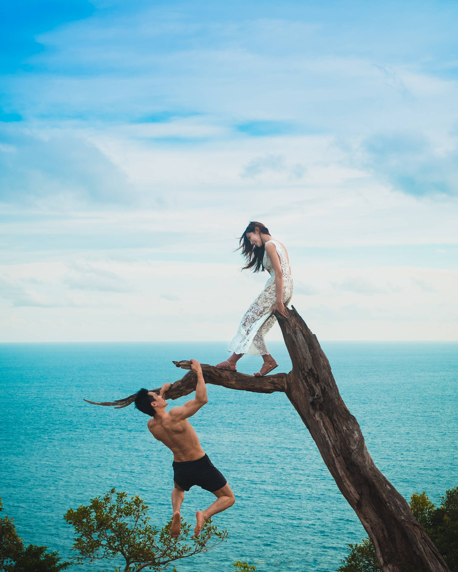Couple On A Tree Background