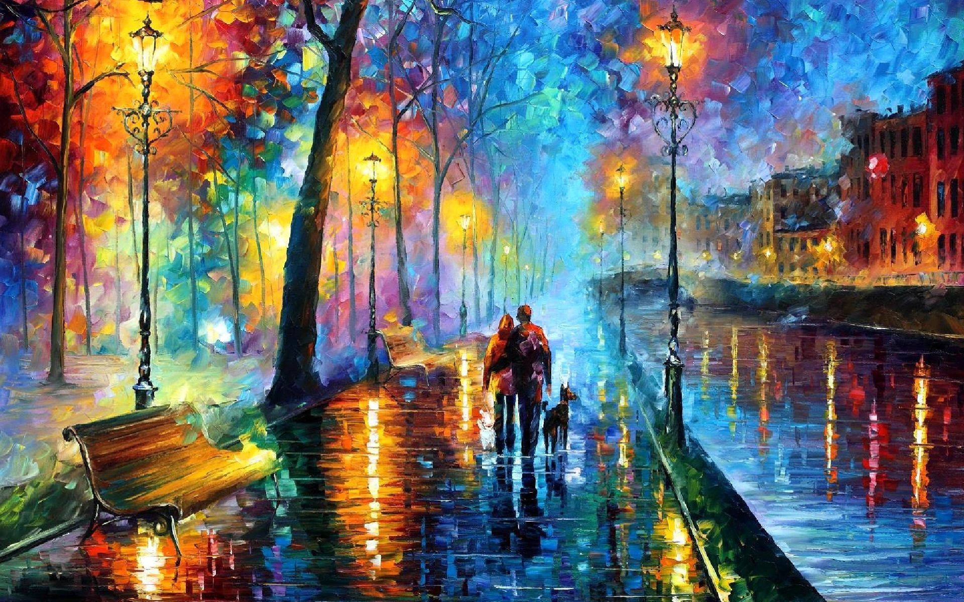 Couple On Street Paint Art Background