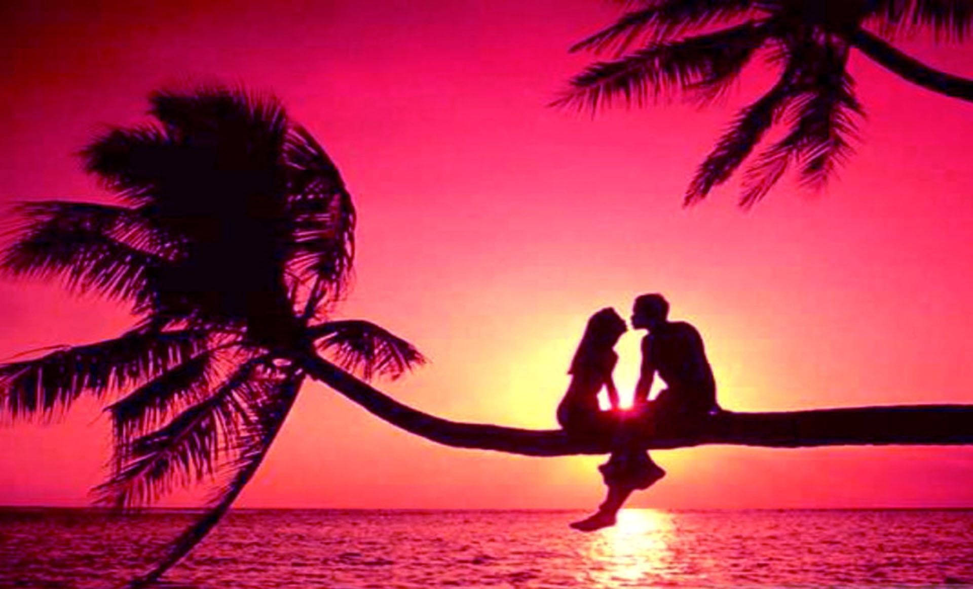 Couple Romantic Love On A Tree Background