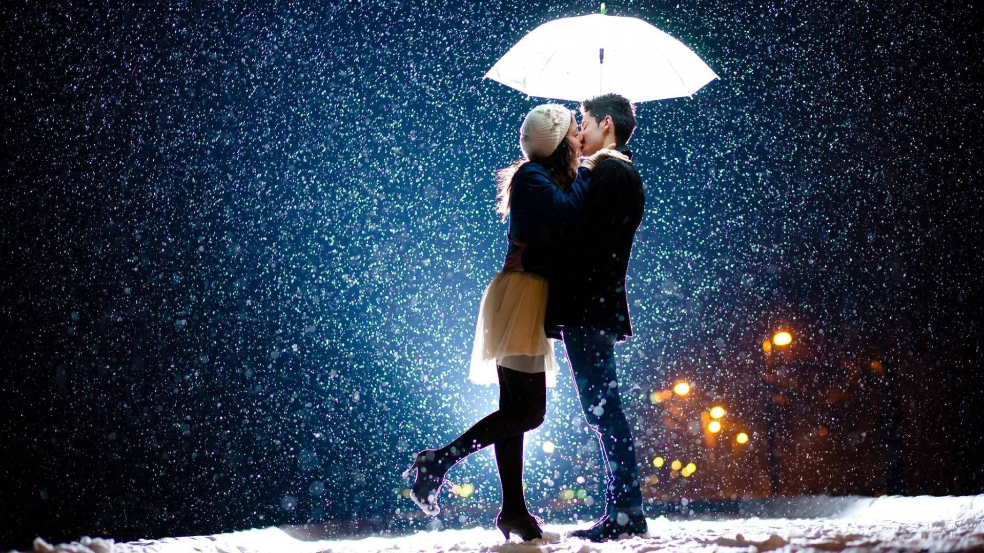 Couple Sharing Umbrella Love Story Background