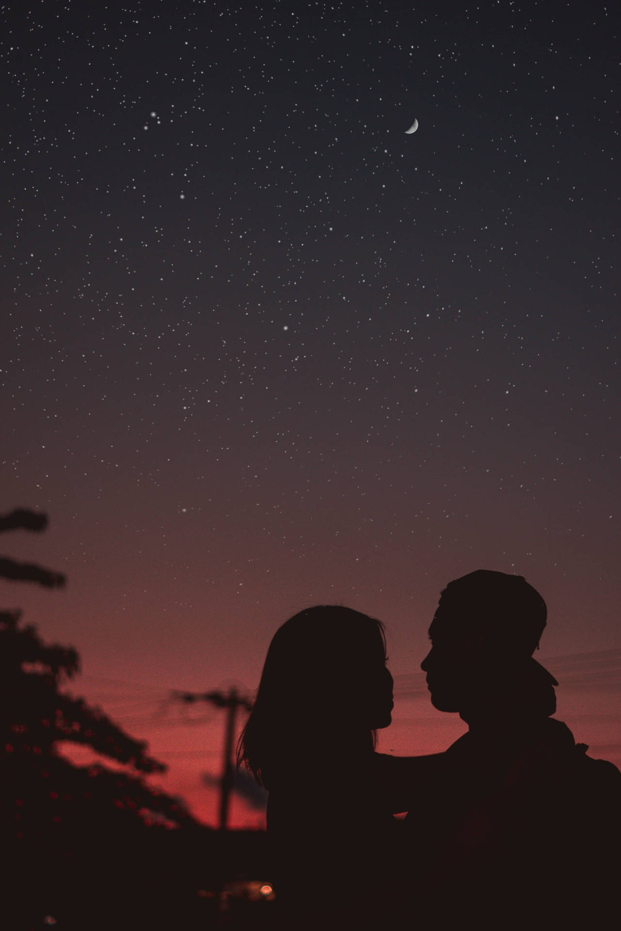 Couple Silhouette With Starry Night Background