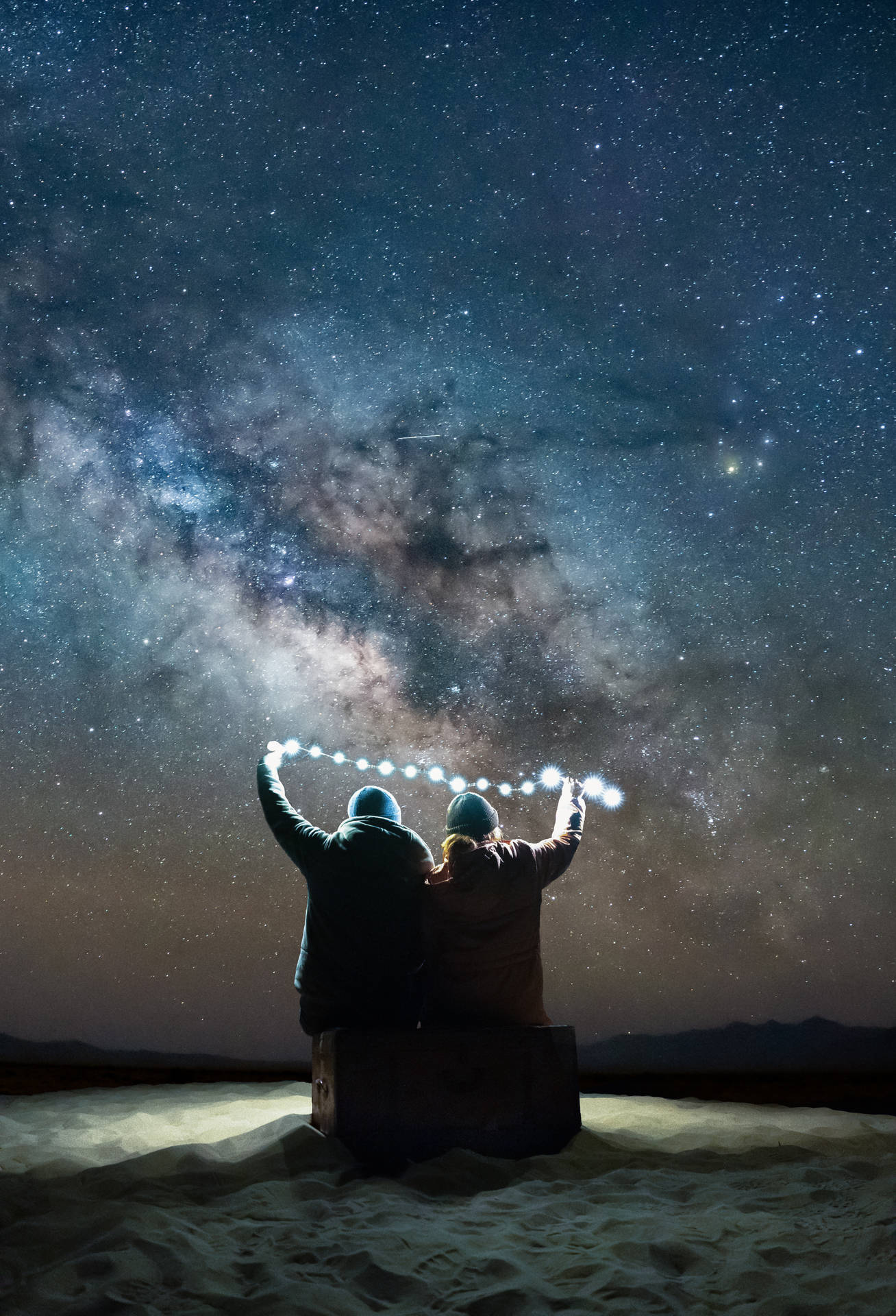 Couple Under Starry Sky Background