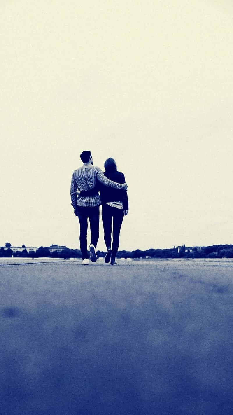 Couple Walking Together Monochrome Background