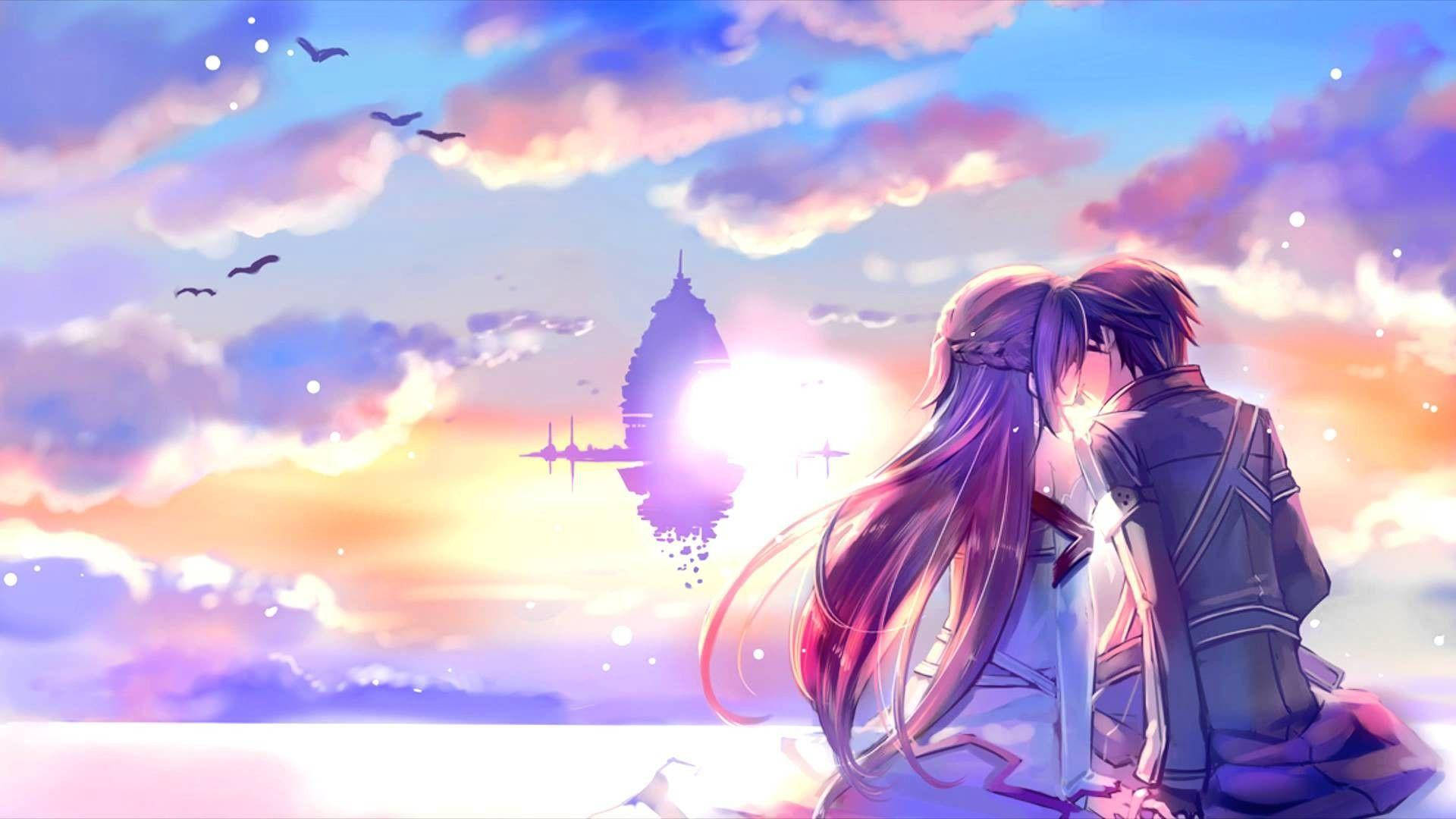 Couple With Purple Sky Love Anime
