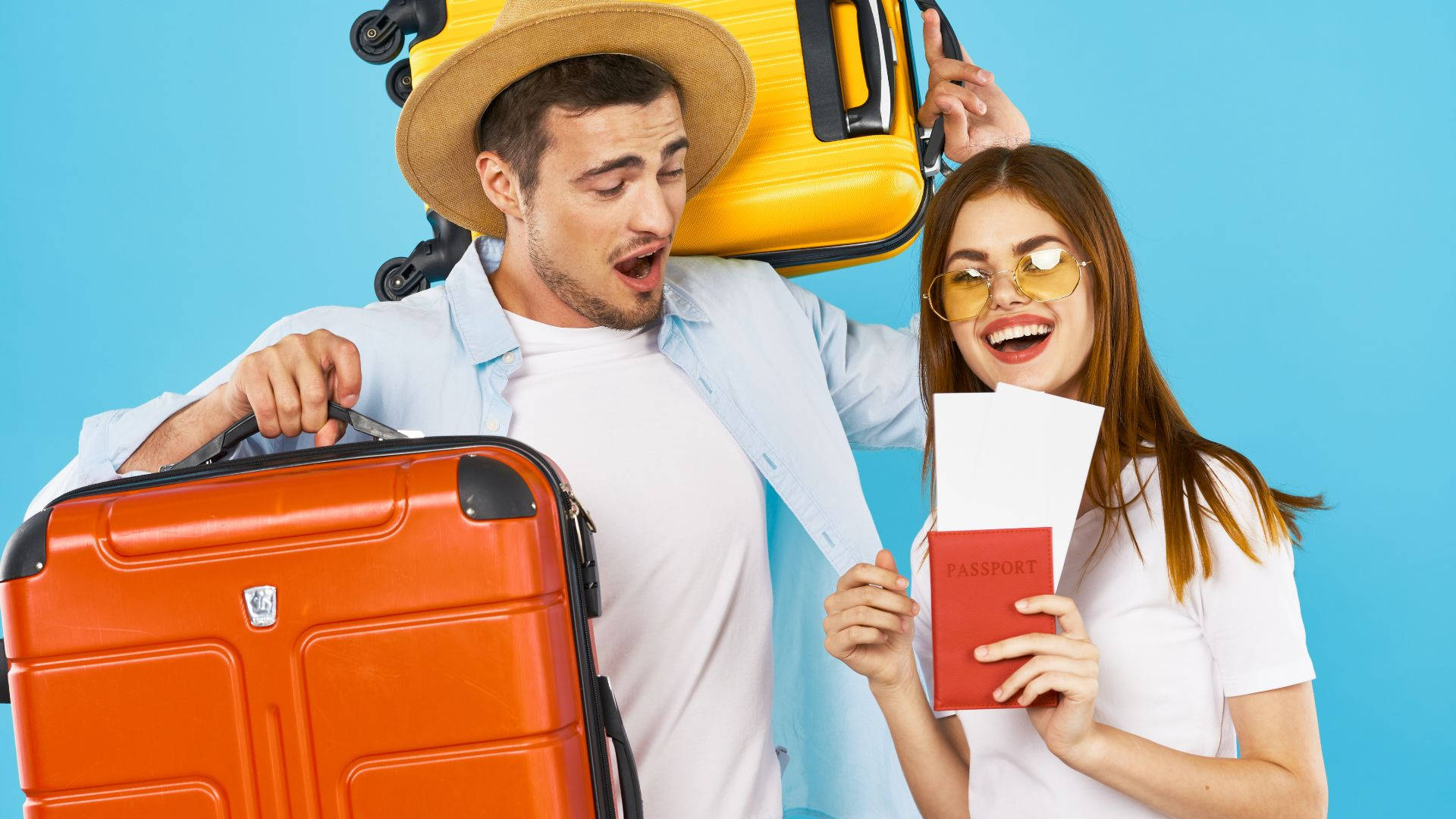 Couple With Suitcase And Passport Background