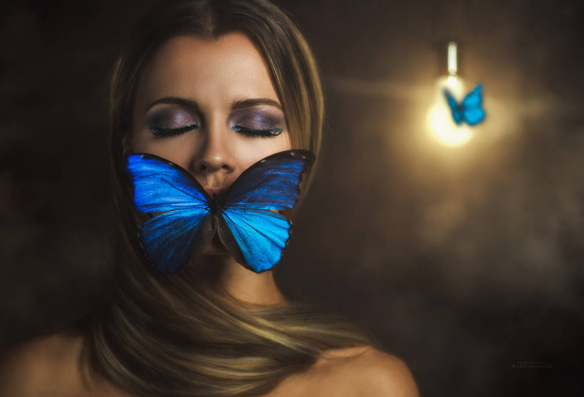Covered Mouth Blue Butterfly Background