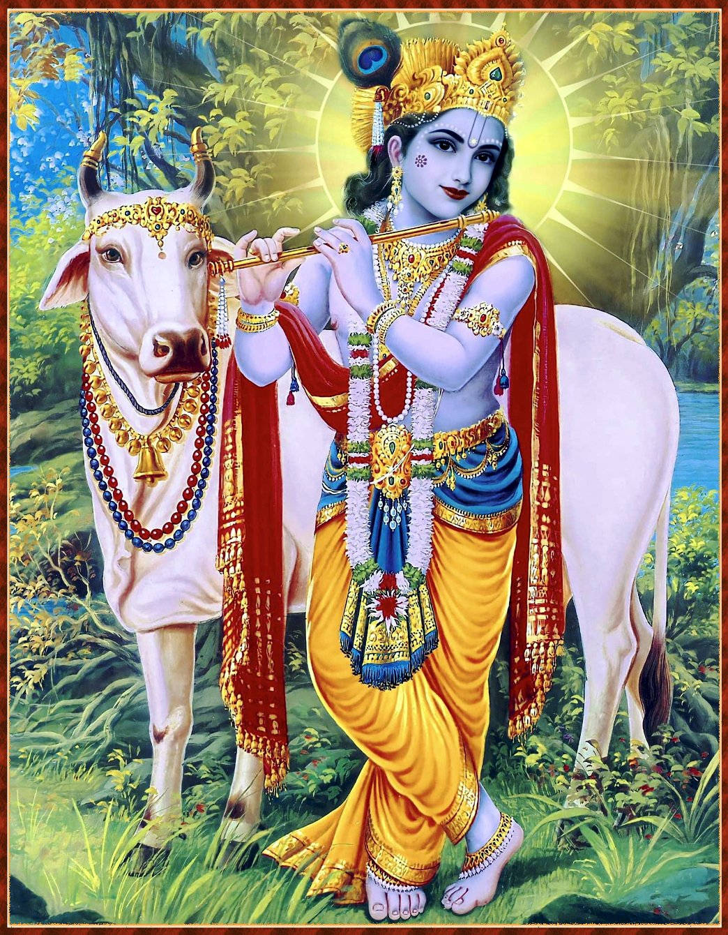 Cow With Lord Krishna 3d Background