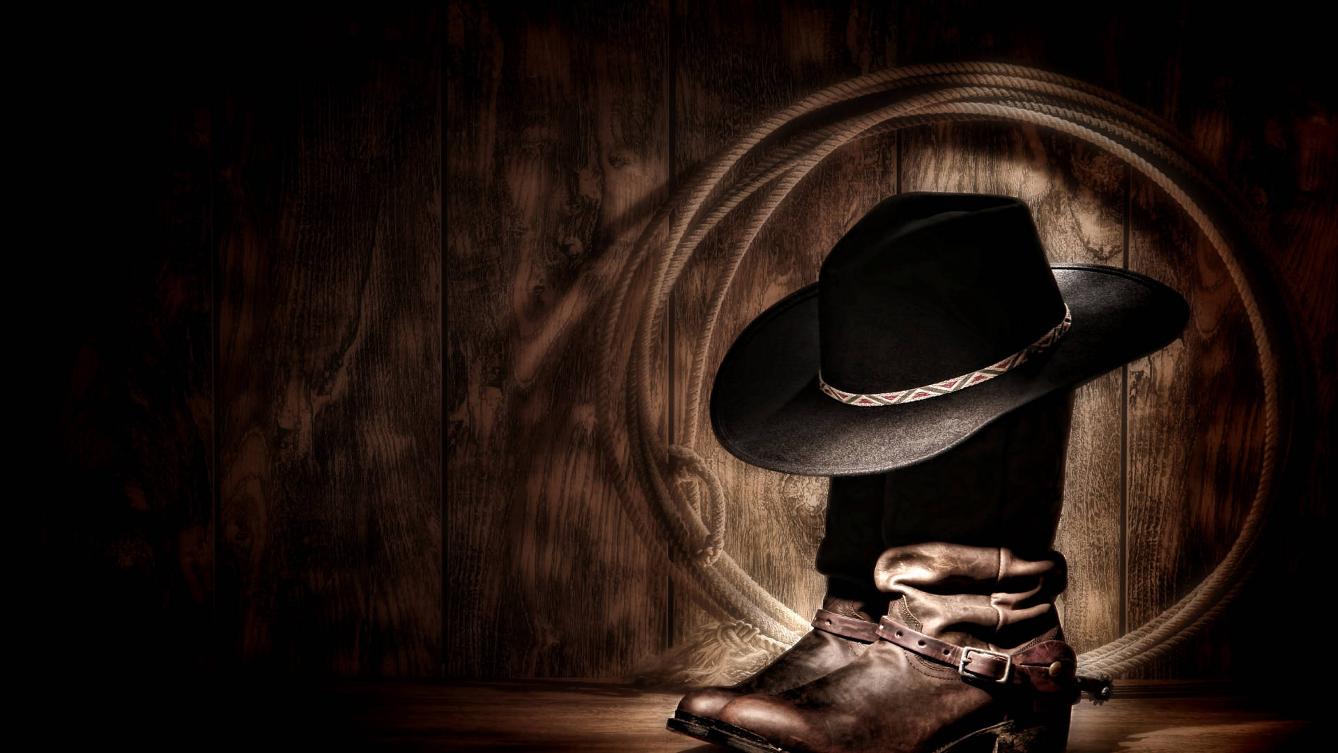 Cowboy Boots And Hat Background