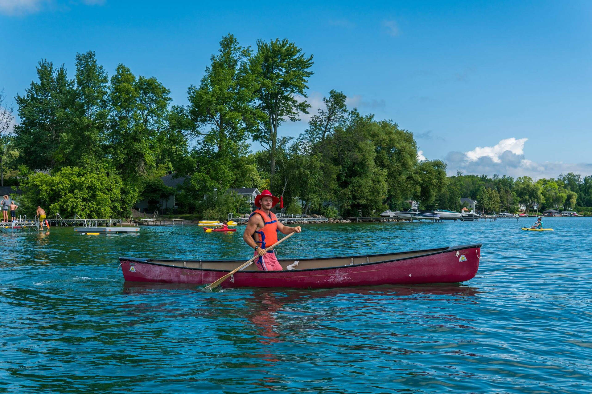 Cowboy Hat Canoeing The Boat Background