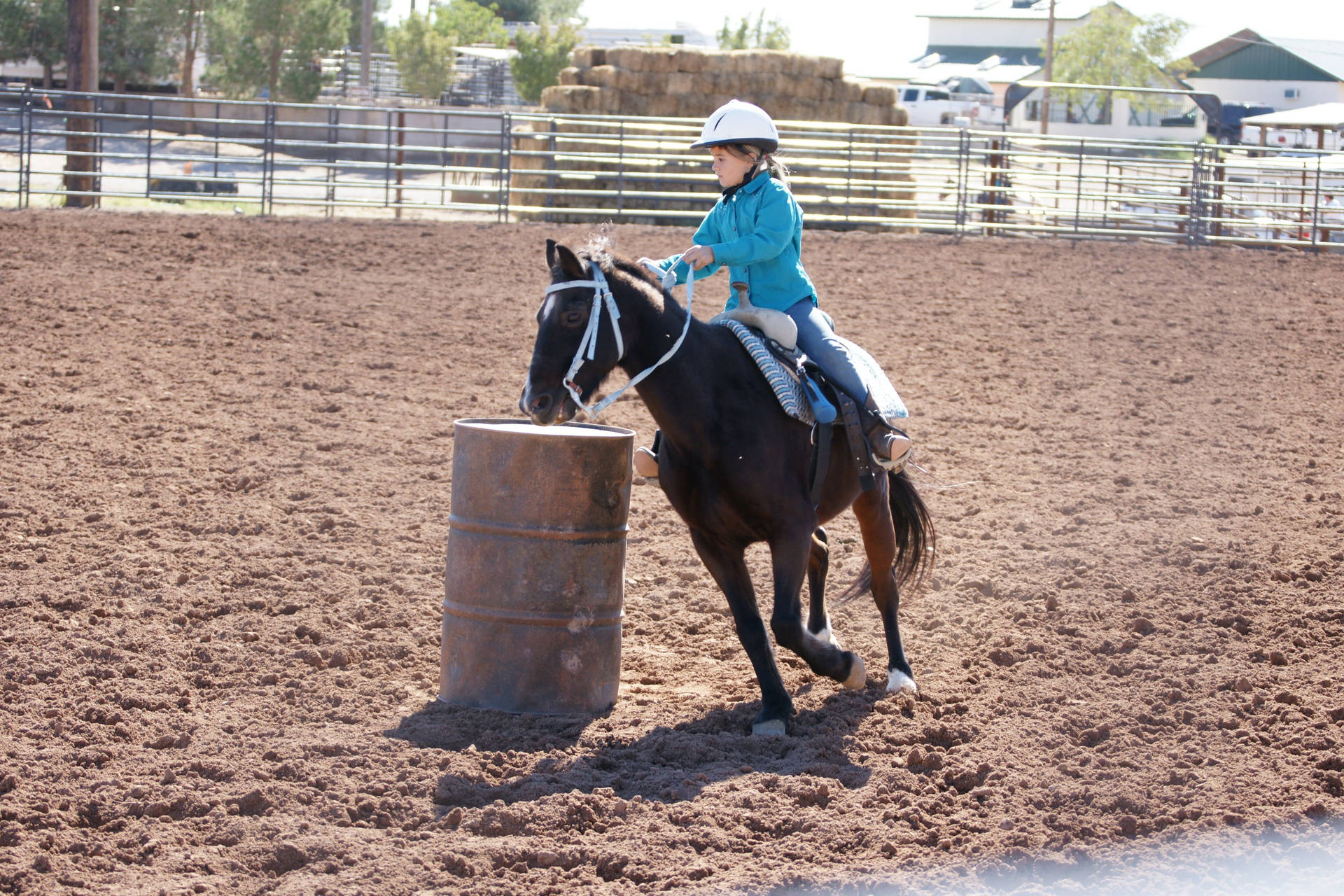 Cowboy Tapping On The Barrel Racing Horse Background