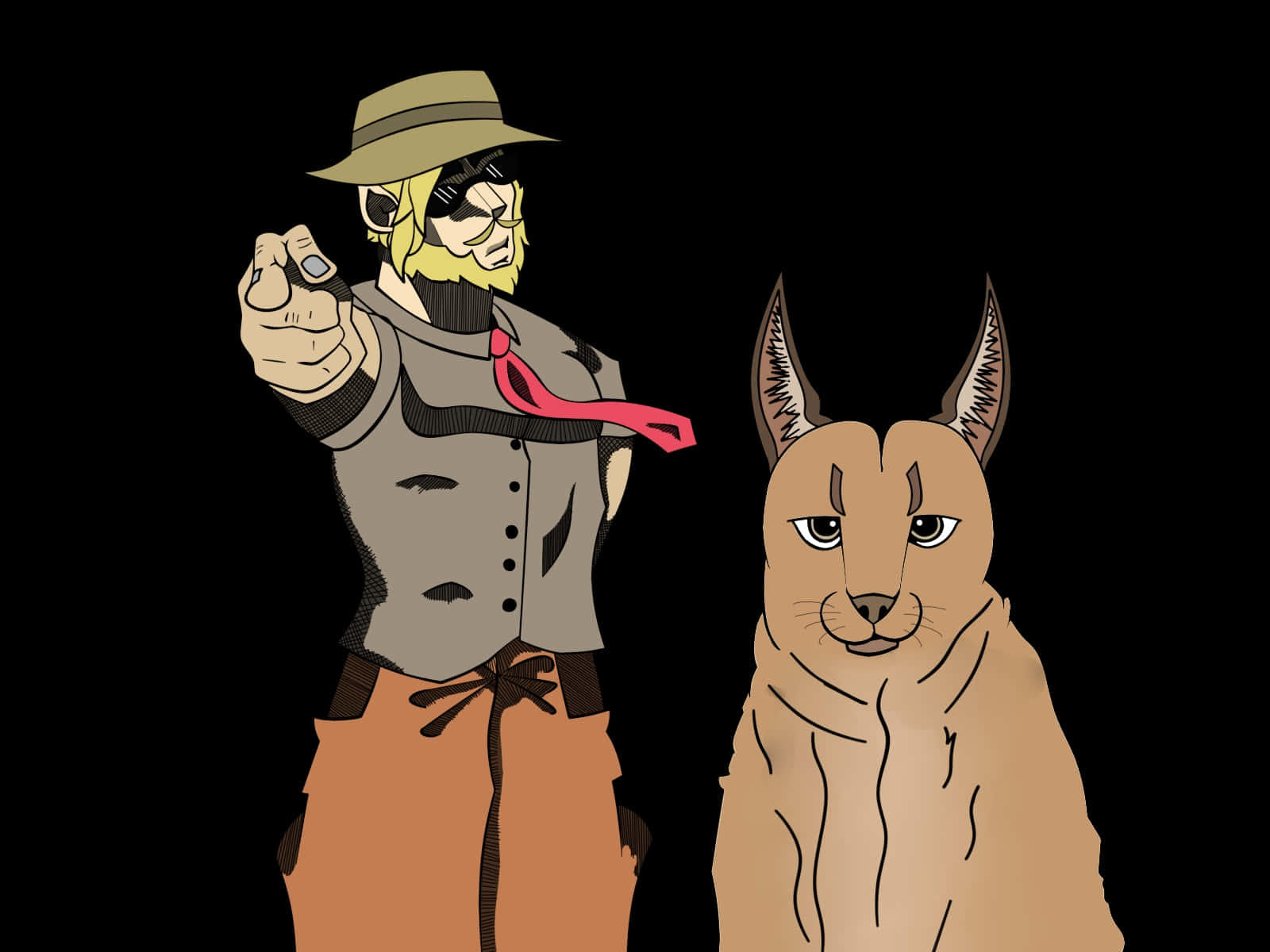 Cowboyand Big Floppa Caracal Duo Background