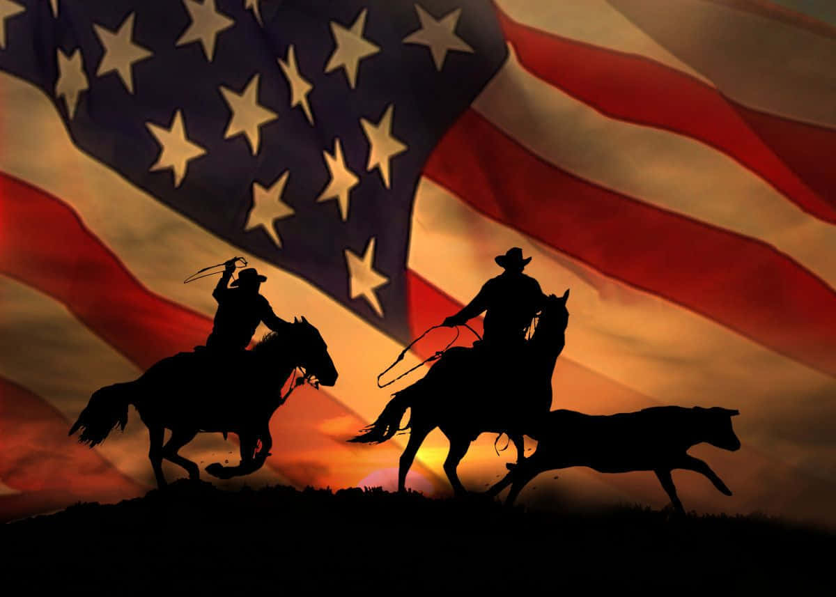 Cowboys And Cows On The American Flag