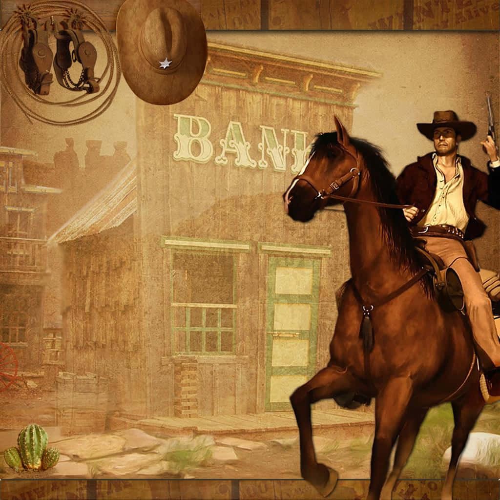 Cowboys Lassoing Horses On The Frontier Background