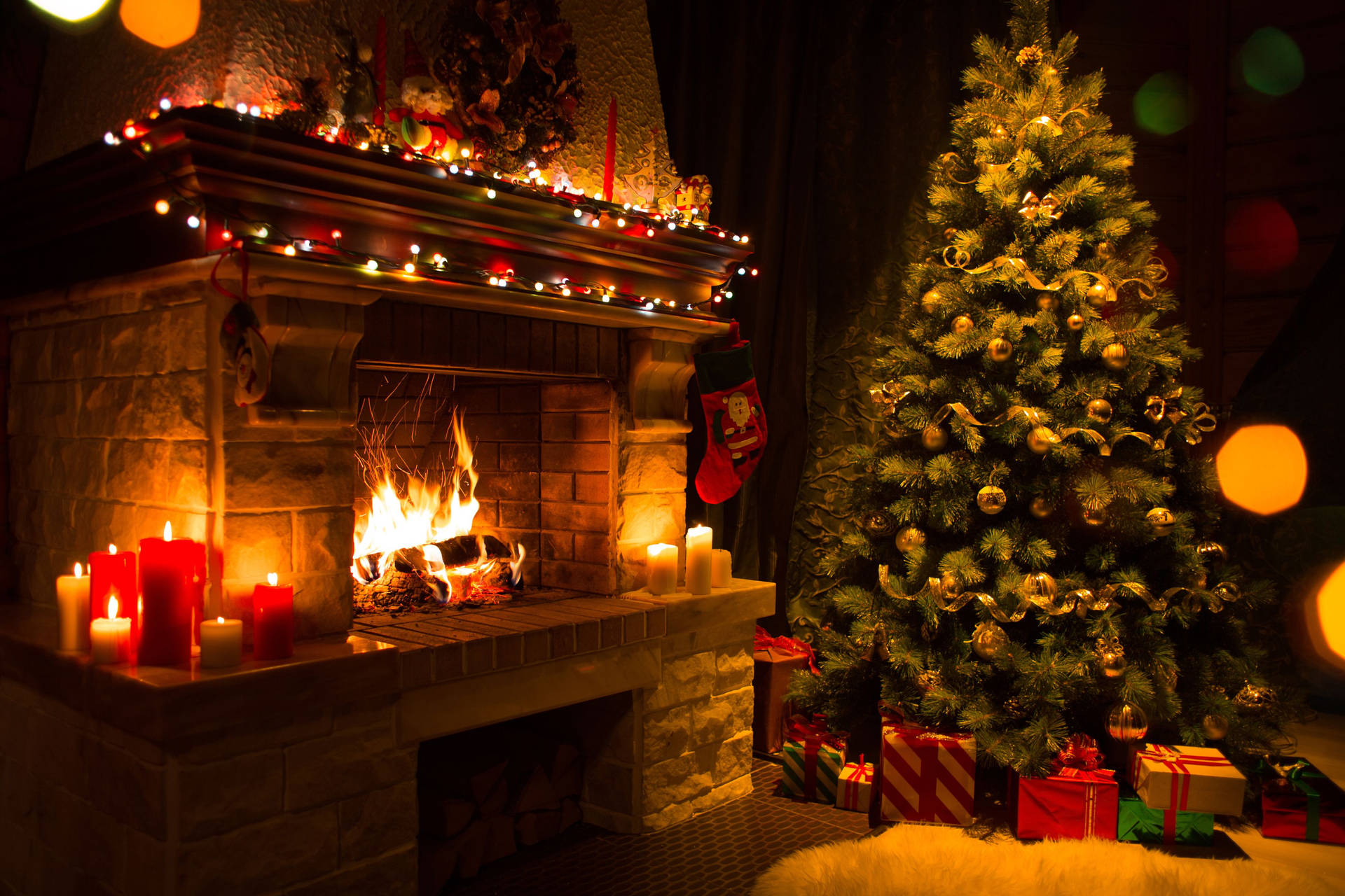 Cozy And Beautiful Christmas Fireplace Background