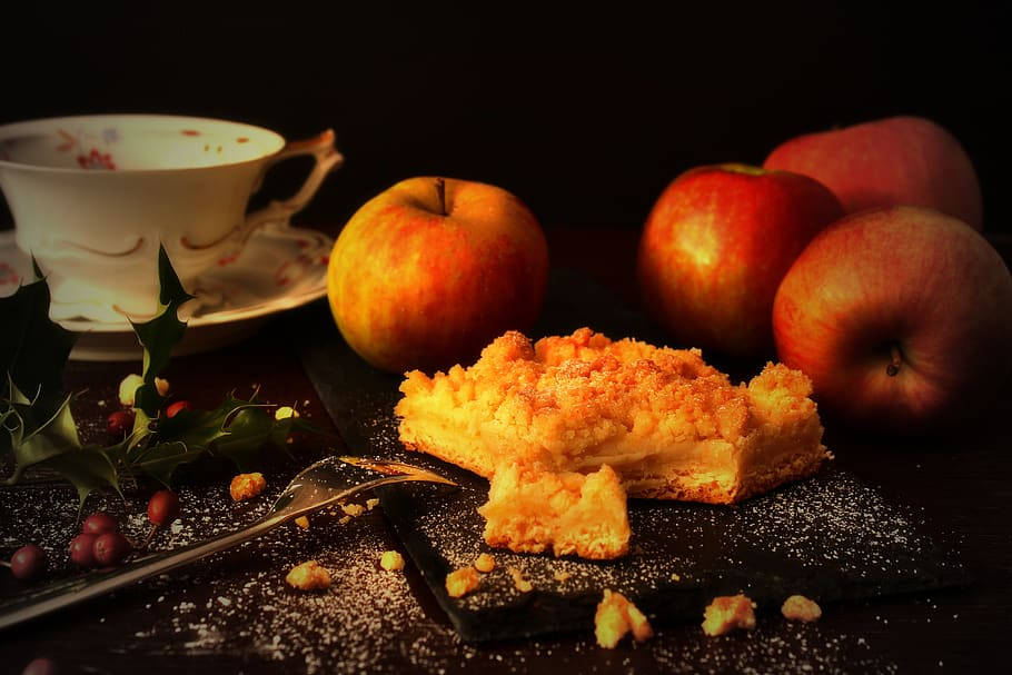 Cozy Autumn Apple Streusel Cake Background
