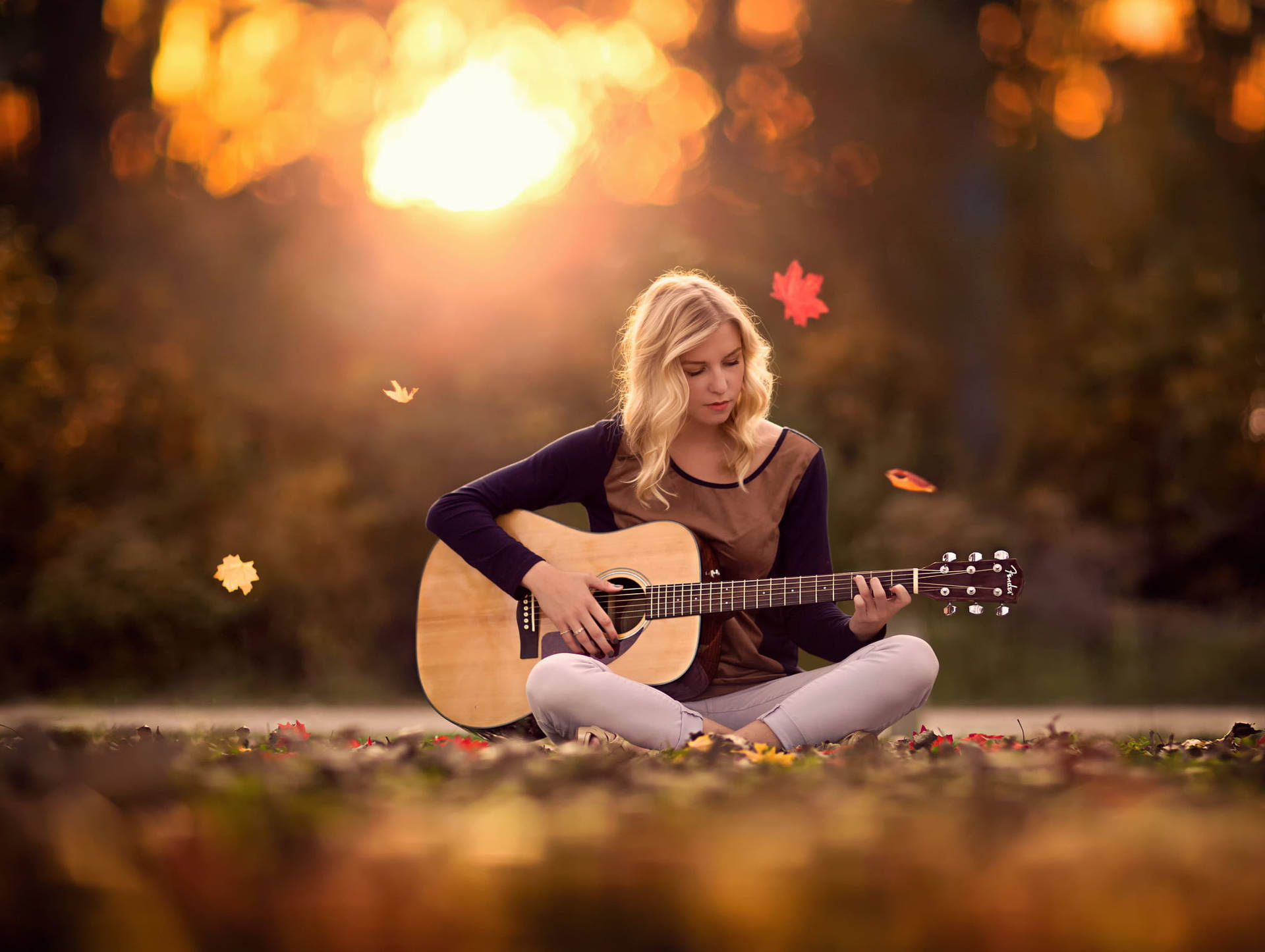 Cozy Autumn Girl Guitar Background