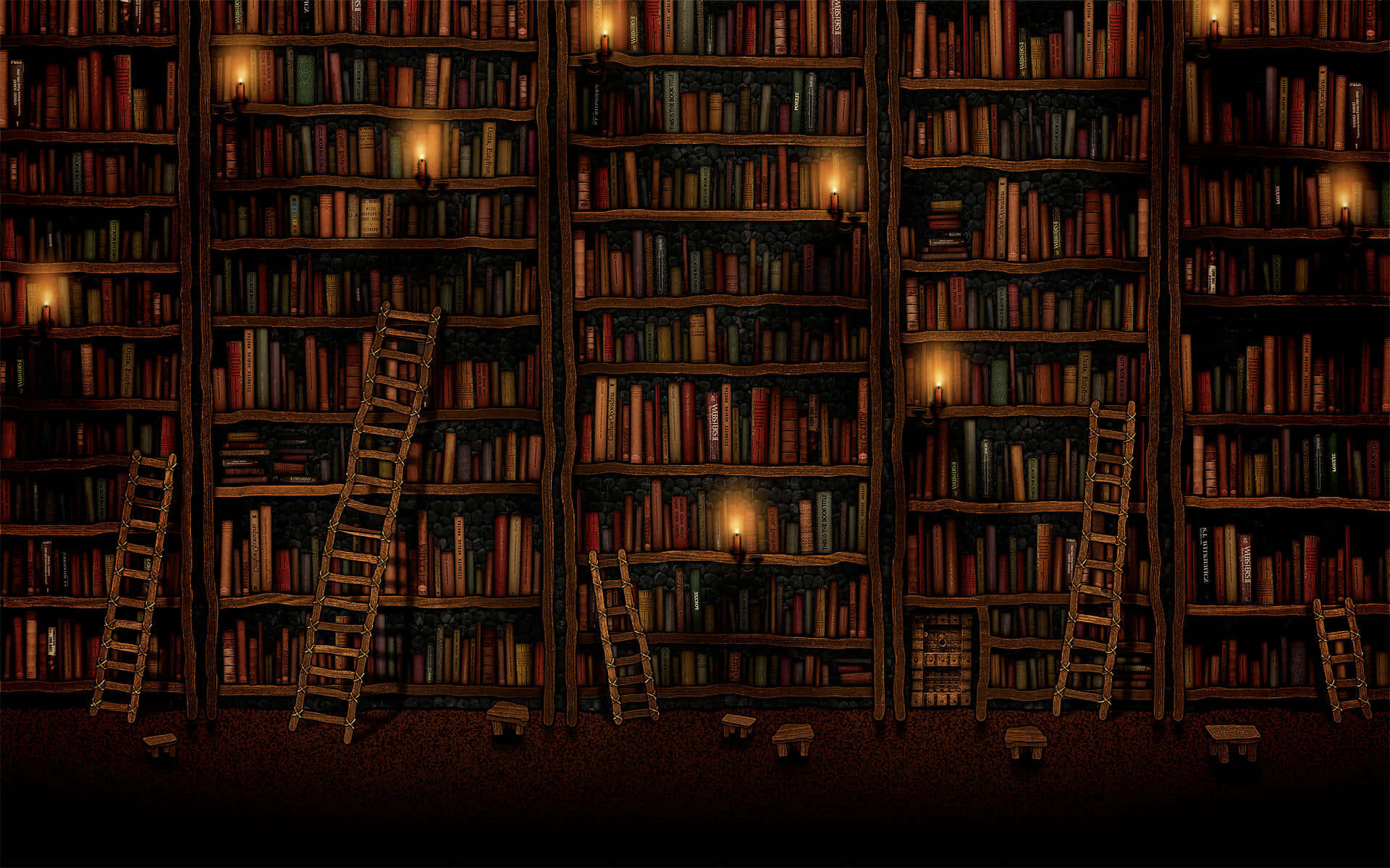 Cozy Brown Bookshelves Aesthetic Background