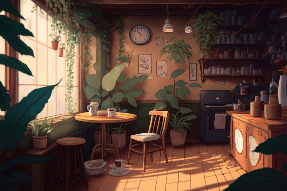 Cozy Cafe Interior Illustration Background