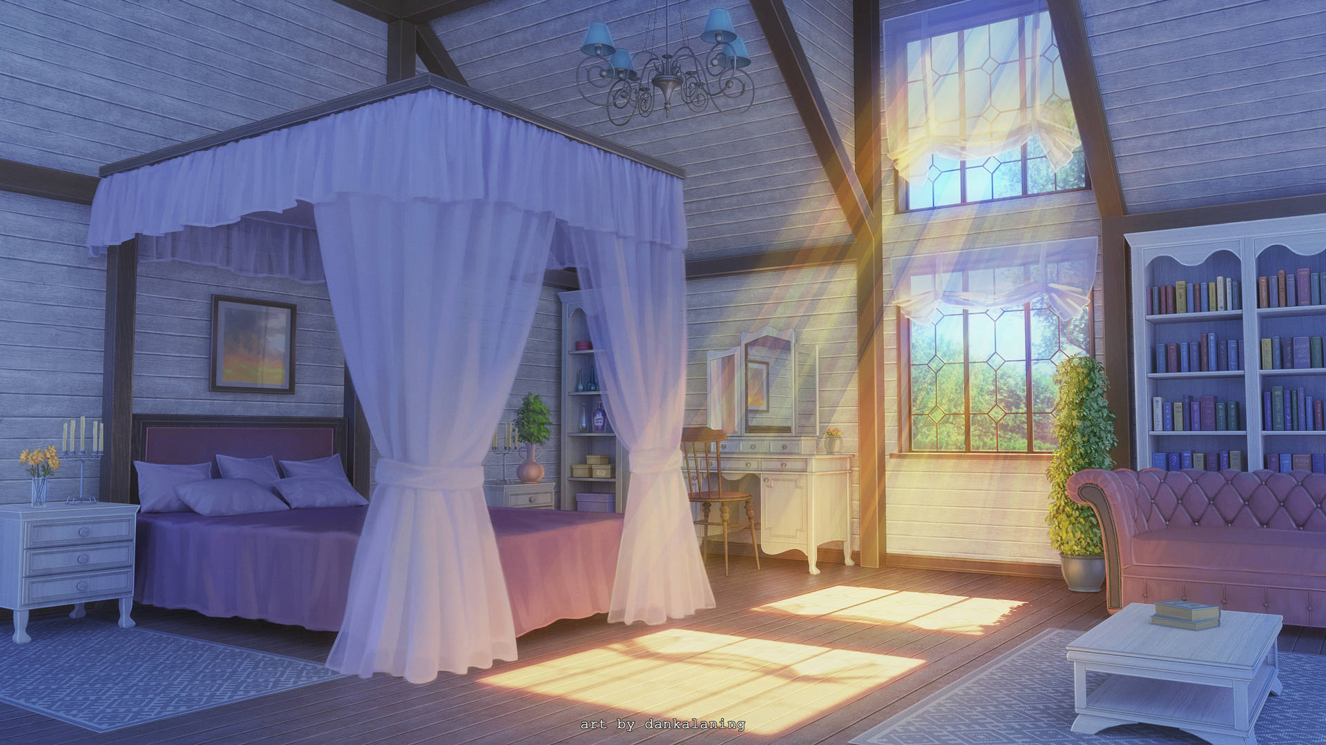Cozy Canopy Anime Bedroom Background