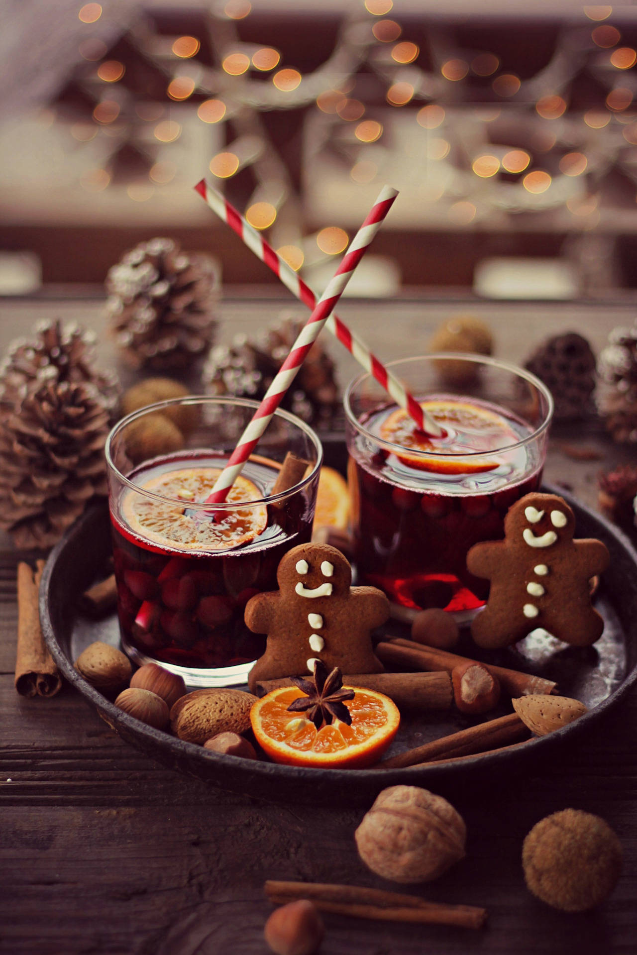 Cozy Christmas Aesthetic Drinks And Cookies Background
