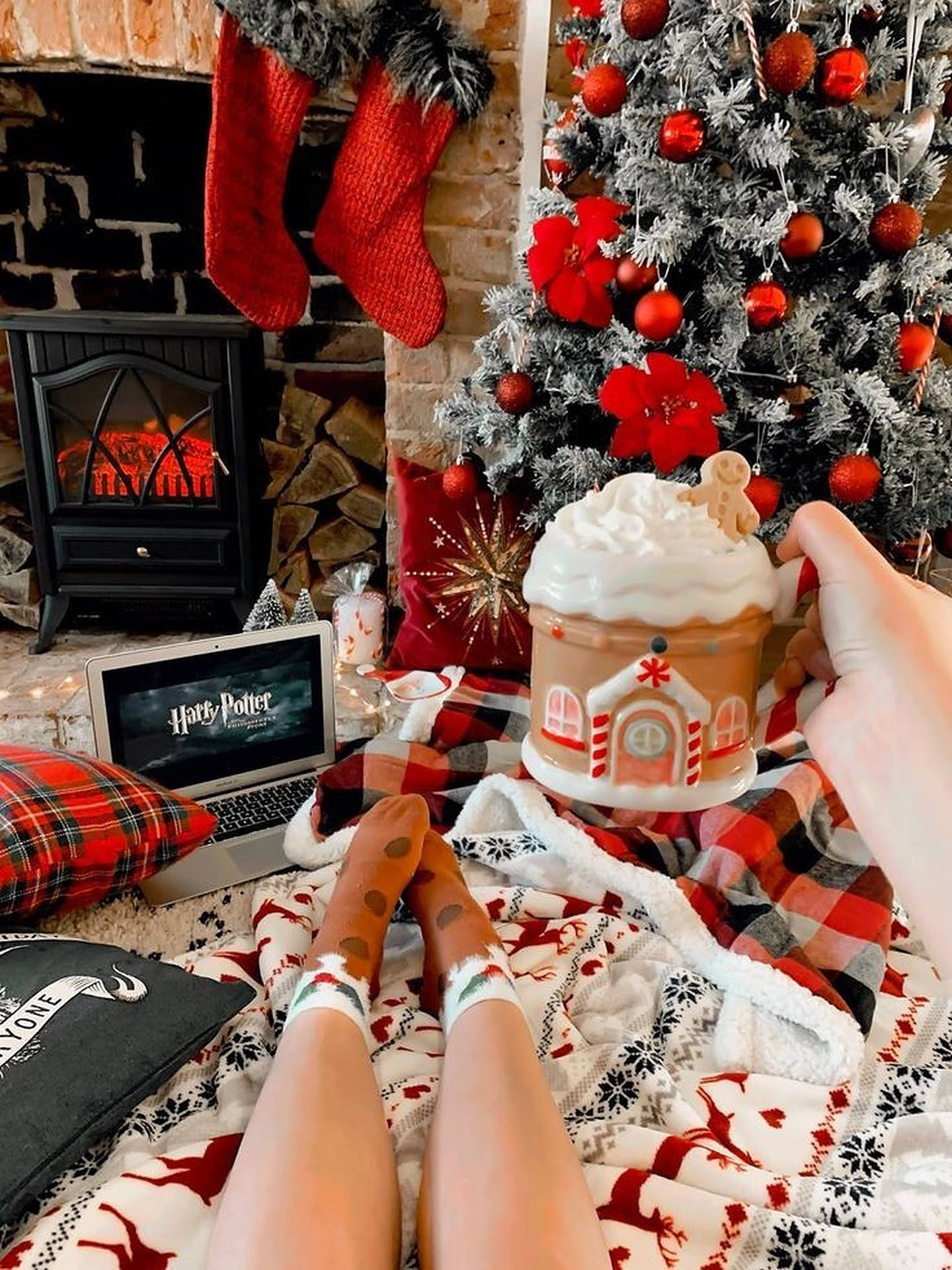 Cozy Christmas Aesthetic Gingerbread Mug Background