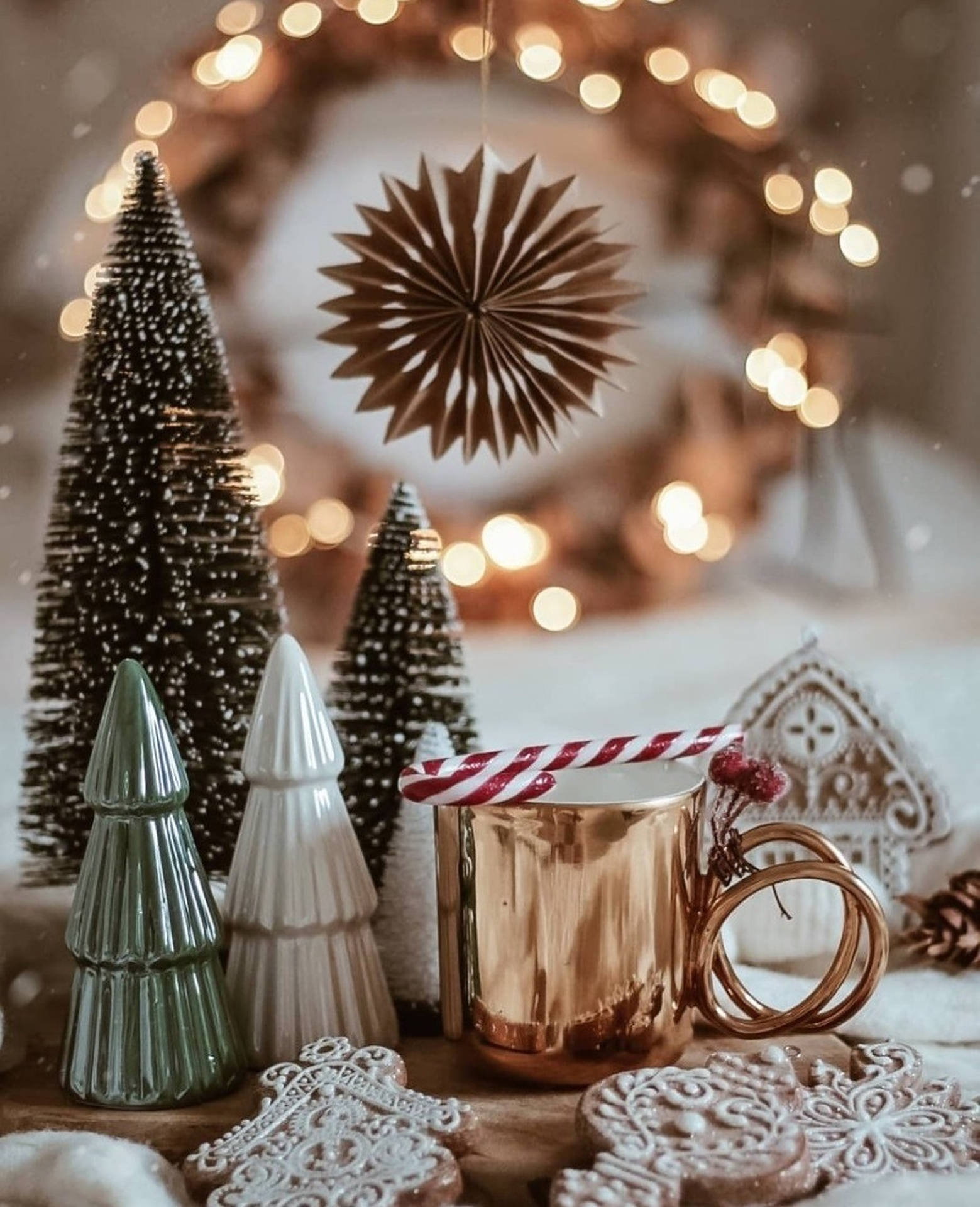 Cozy Christmas Aesthetic Golden Cup Background
