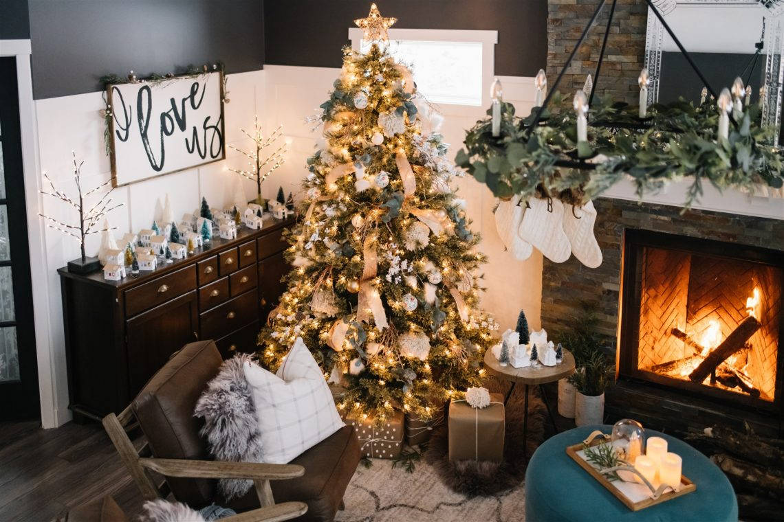 Cozy Christmas Aesthetic Living Room Background