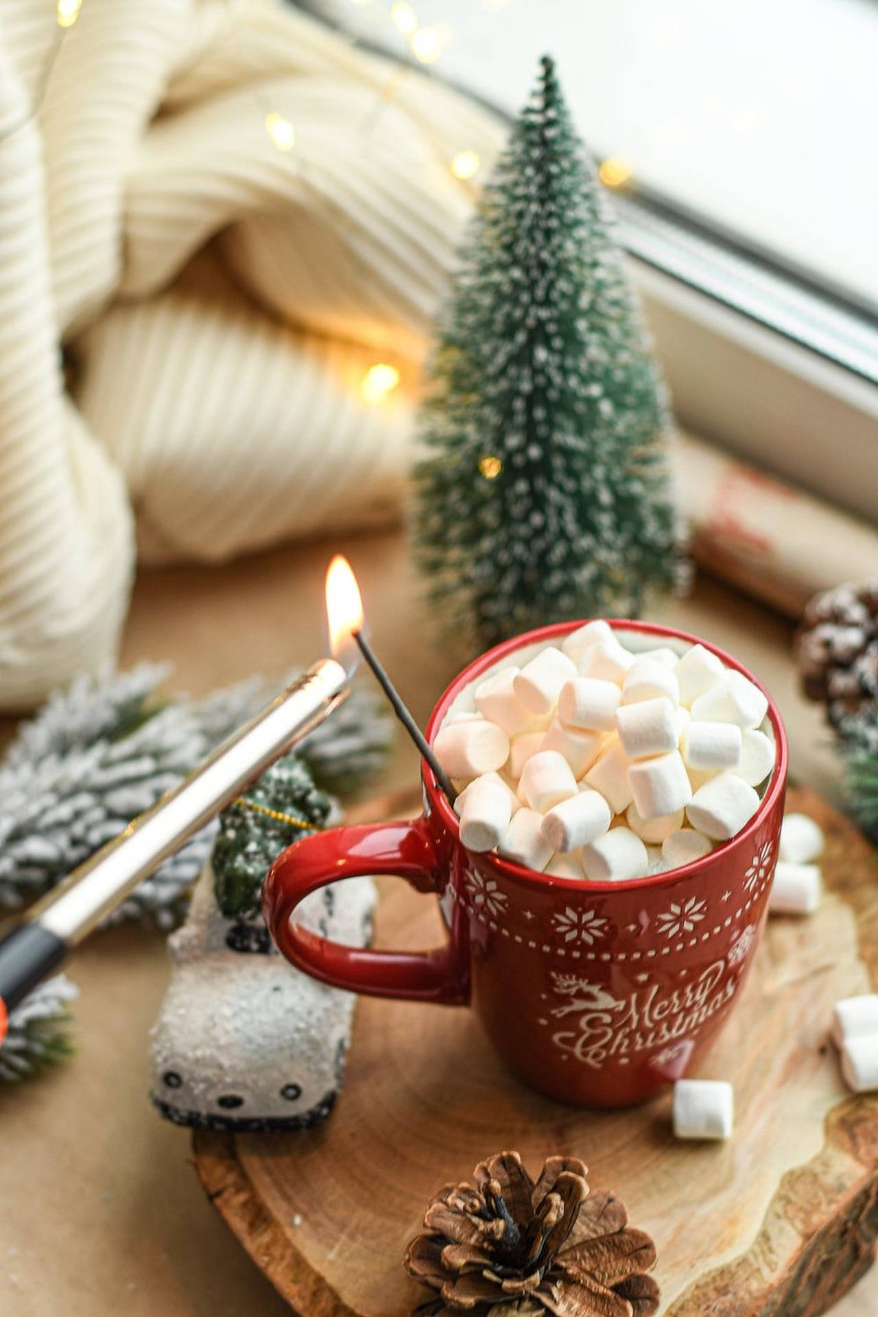 Cozy Christmas Aesthetic Mallow Drink Background