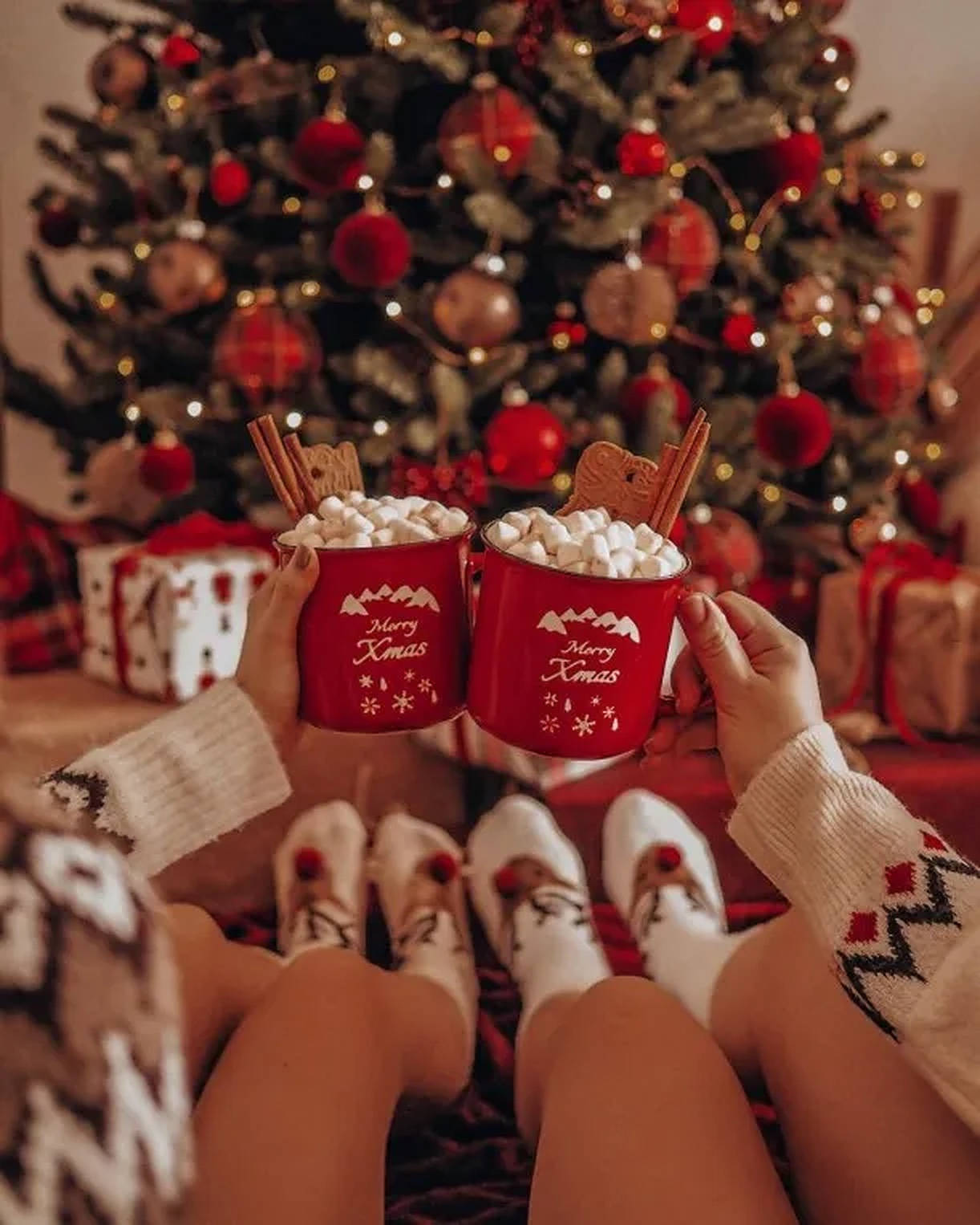 Cozy Christmas Aesthetic Red Mug Background