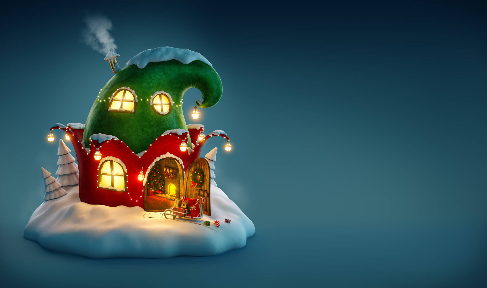 Cozy Christmas Elf House Background