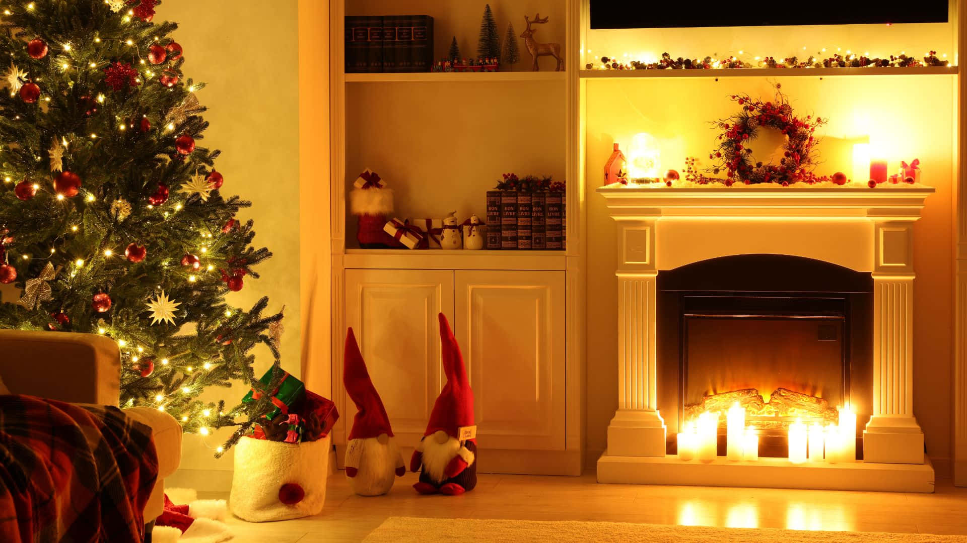 Cozy Christmas Fireplace Decor Background