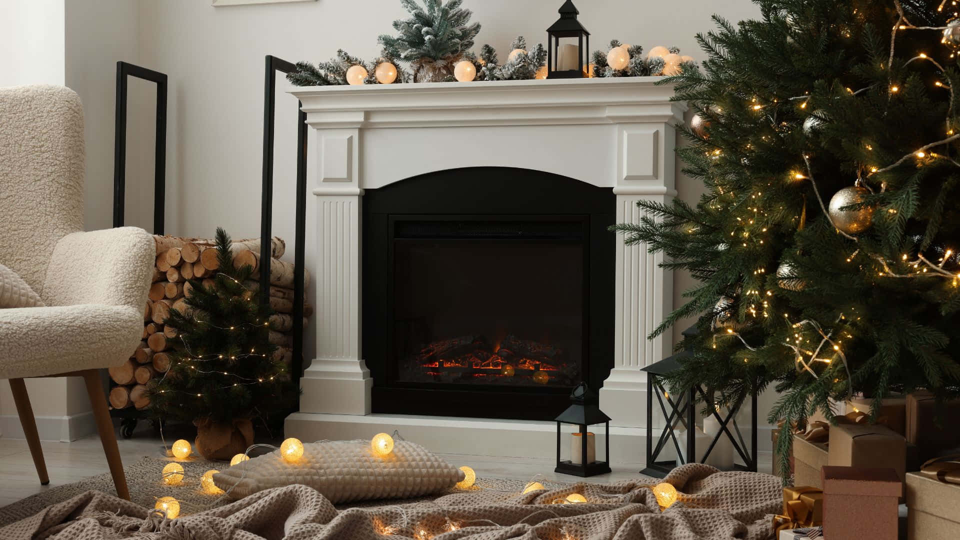 Cozy Christmas Fireplace Decor Background