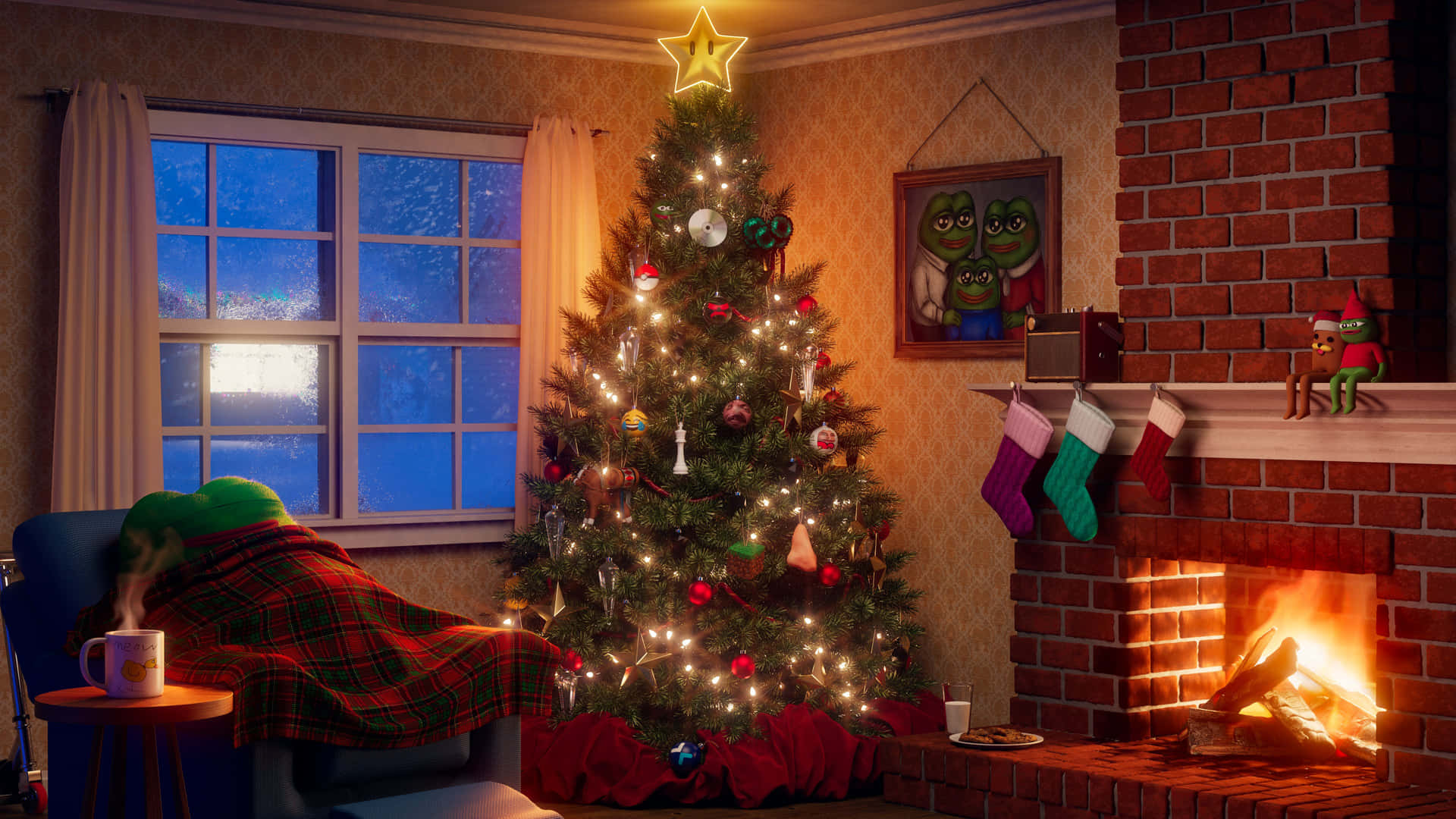 Cozy Christmas Fireplace Scene Background