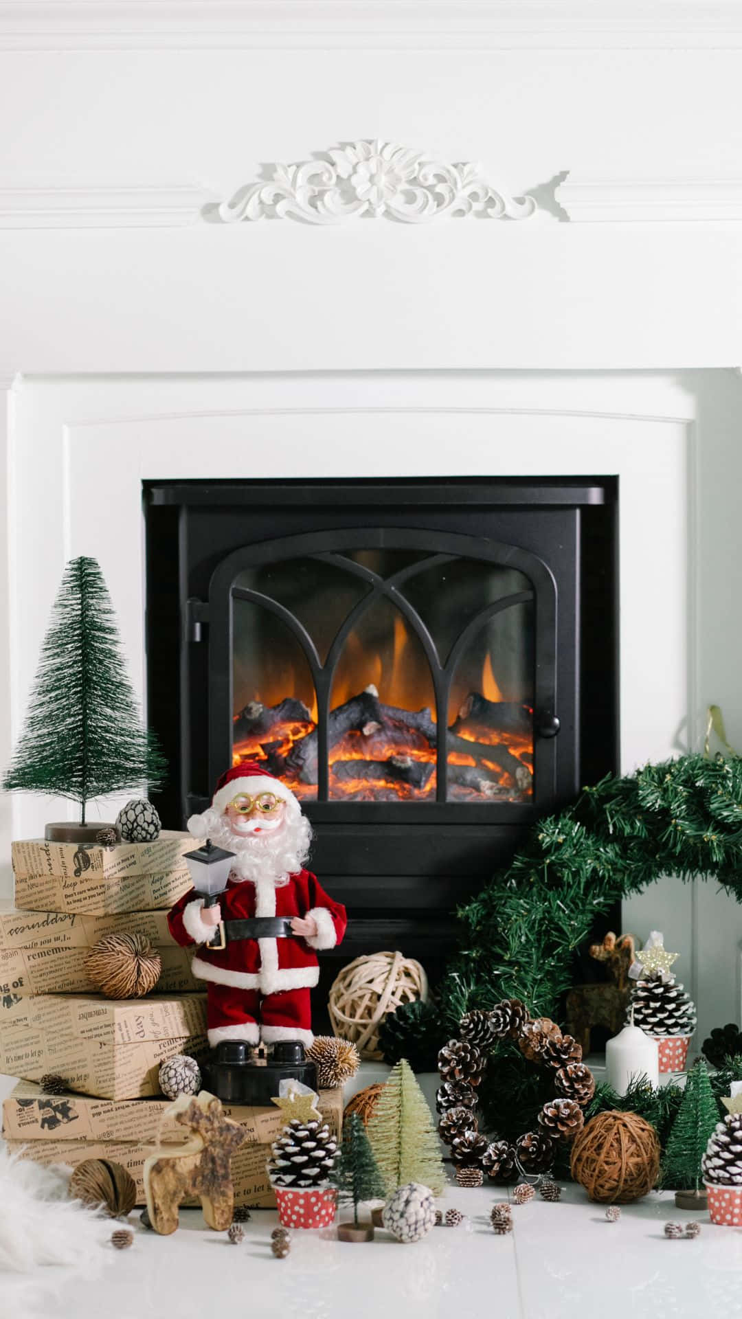 Cozy Christmas Fireplace With Decorations.jpg Background