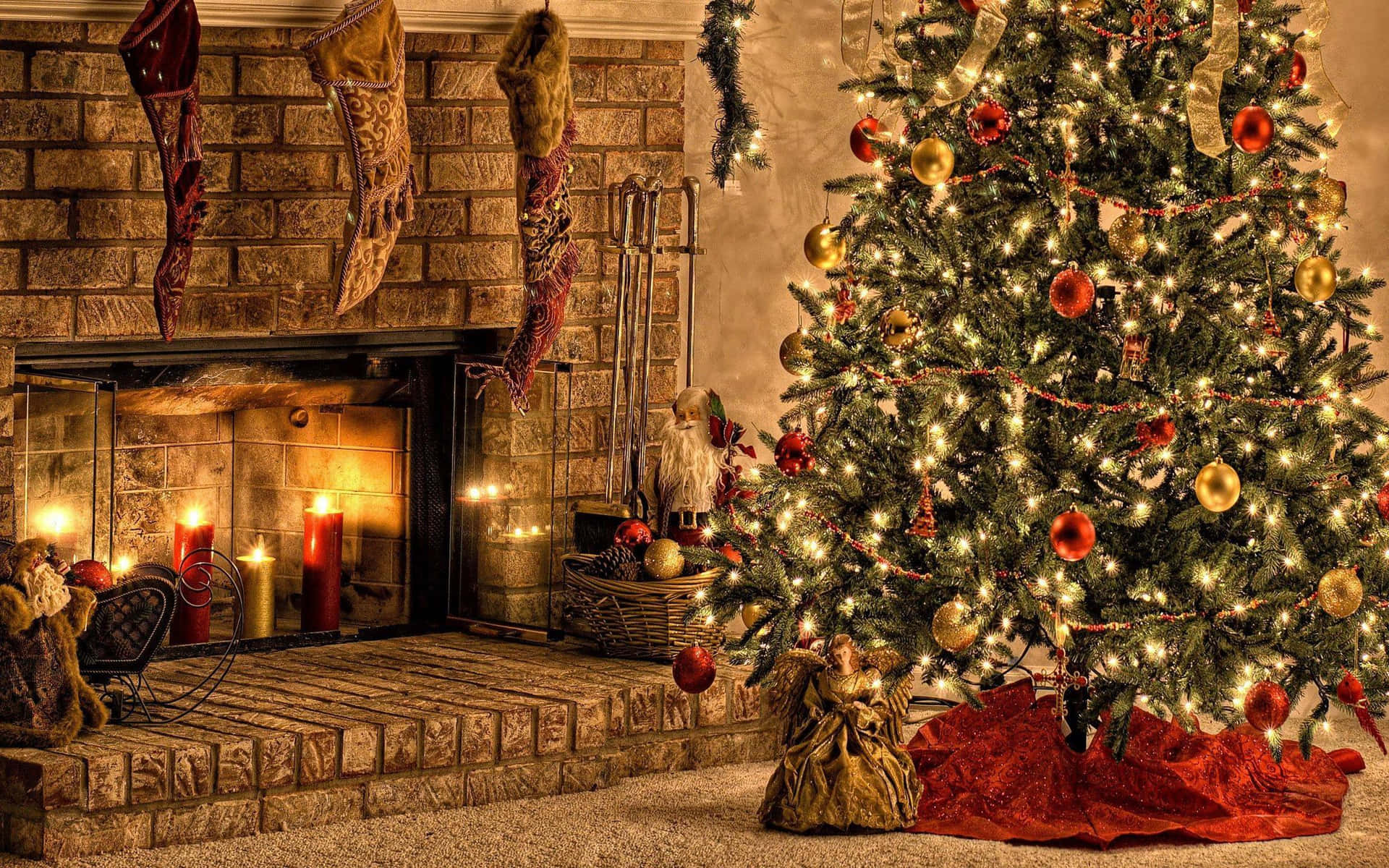 Cozy Christmas Fireplaceand Tree Background