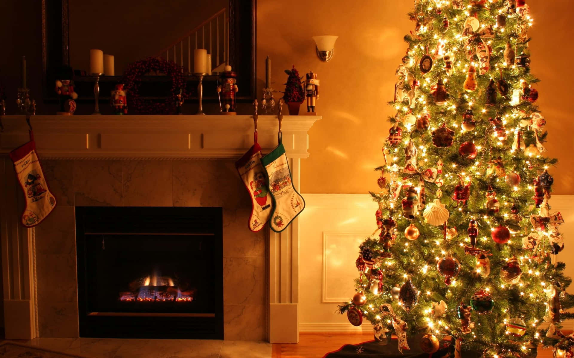 Cozy Christmas Fireplaceand Tree Background