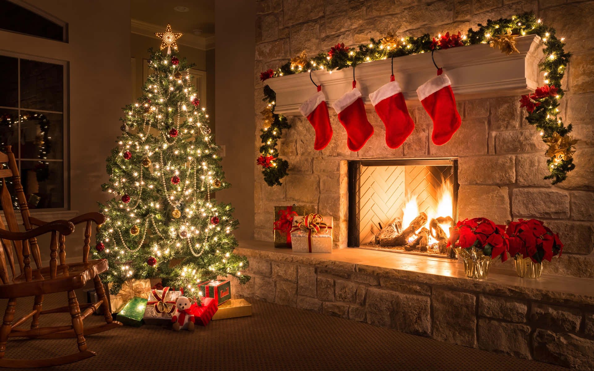Cozy Christmas Fireplaceand Tree Background