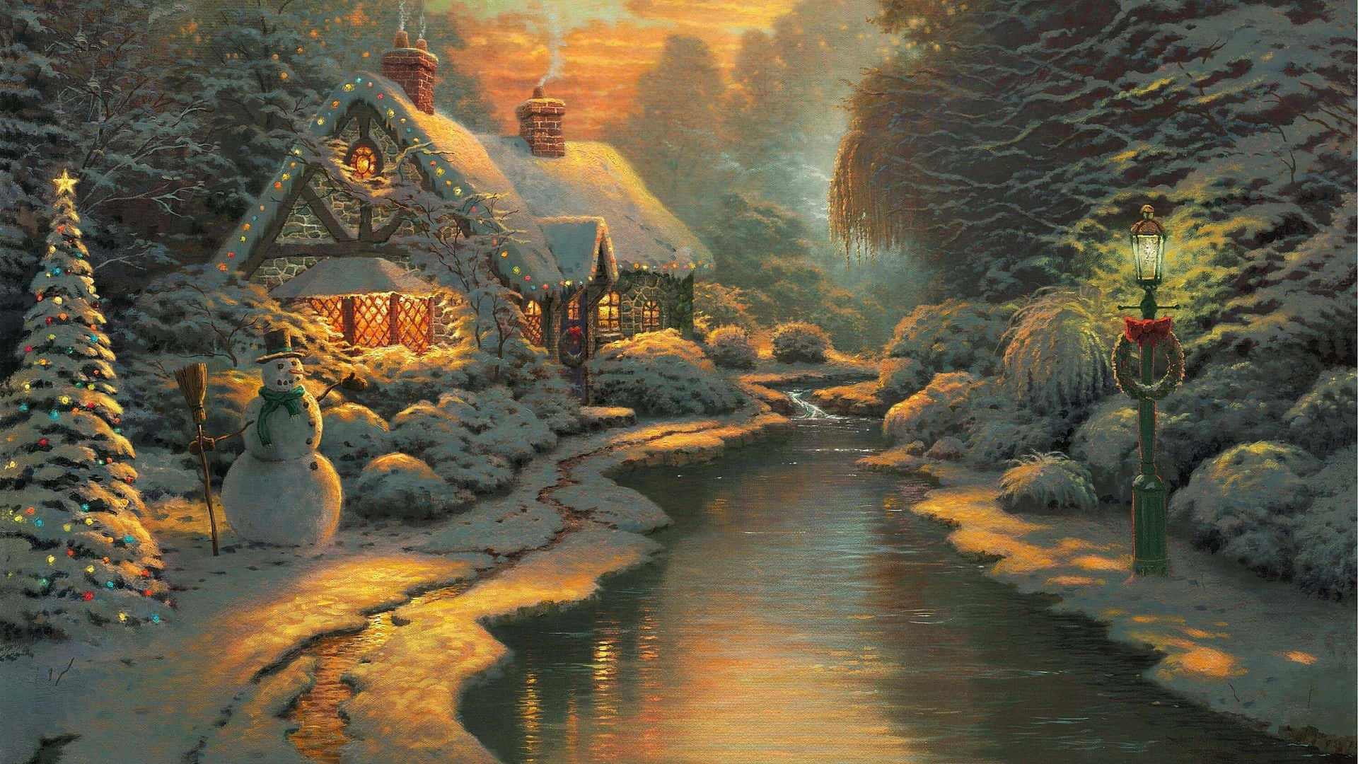 Cozy Christmas Landscape Illustration Background