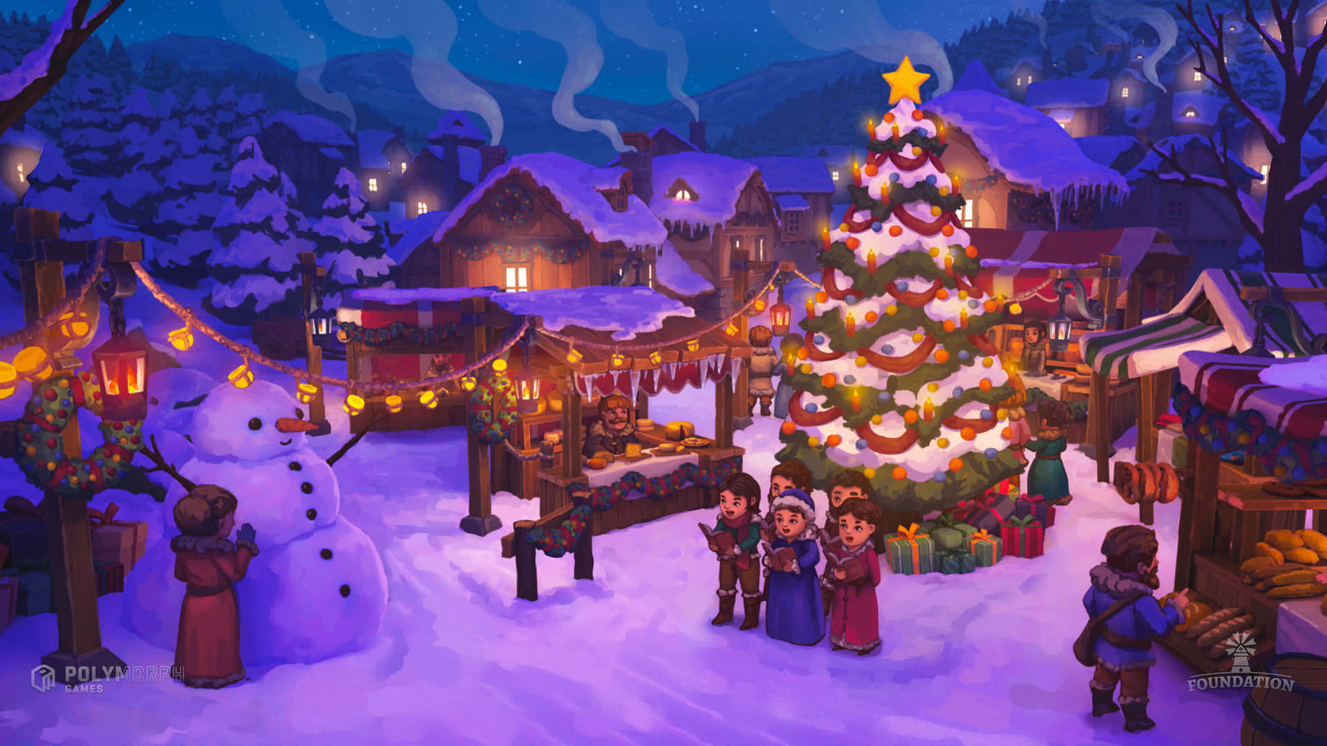 Cozy Christmas Village During The Holidays Background