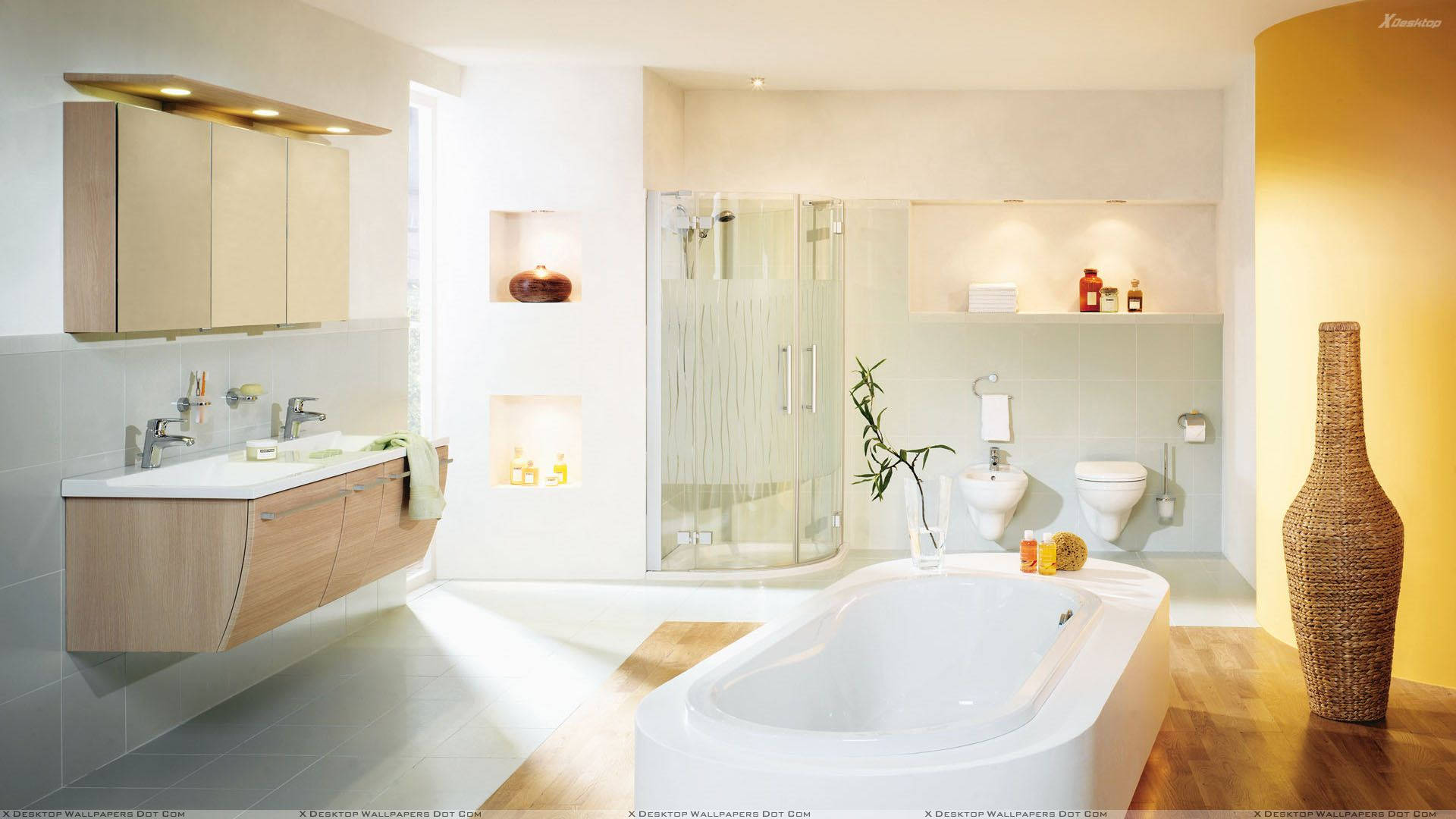 Cozy Comfort Room With Bathtub Background