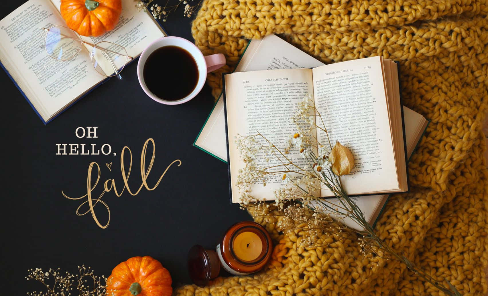 Cozy Fall Desktop Book And Coffee Aesthetic Background