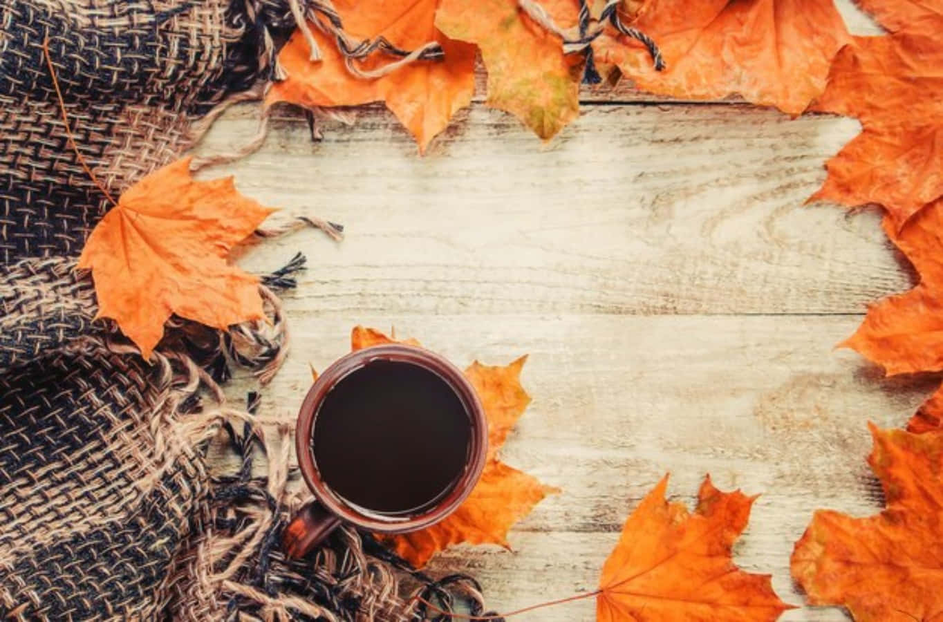 Cozy Fall Desktop Maple Leaves And Black Coffee Background