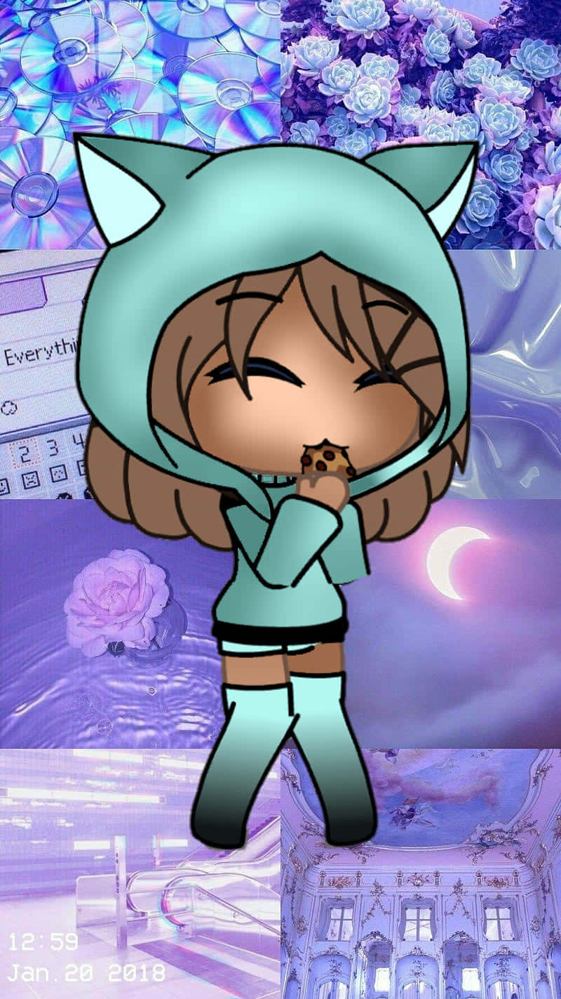 Cozy Gacha Girl In Blue Background