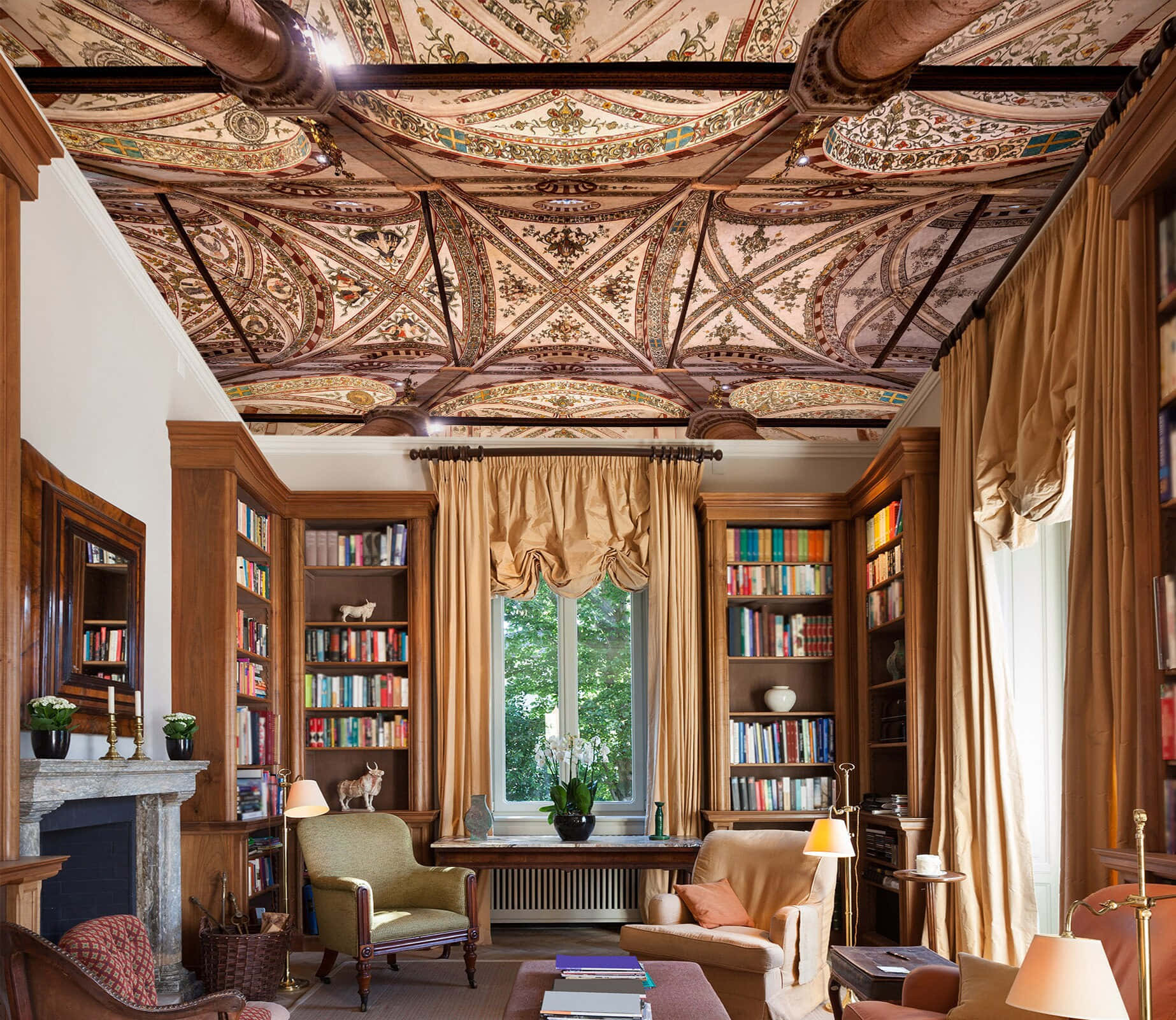 Cozy Home Library In A Living Room