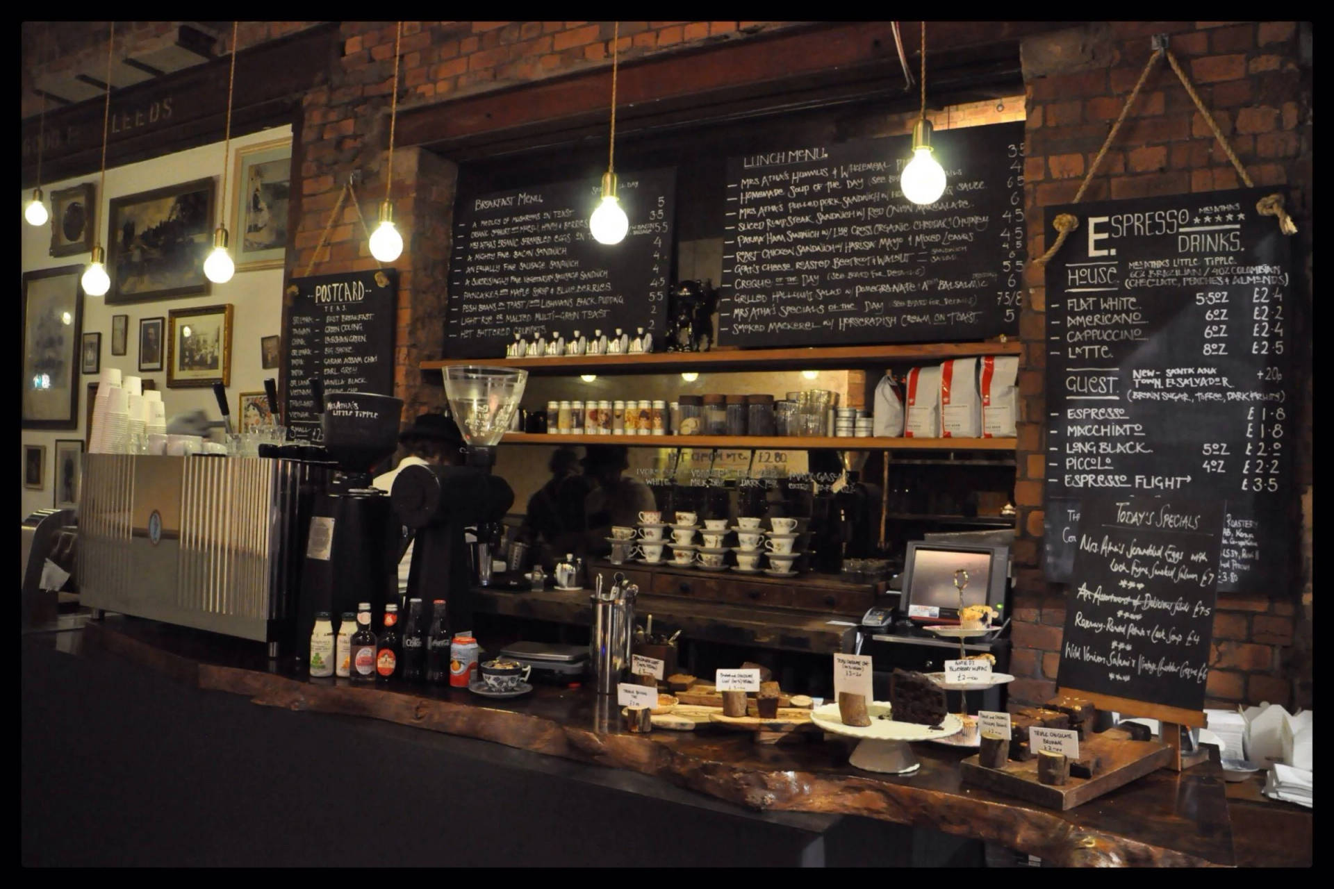 Cozy Interior Of A Modern Coffee Shop Background