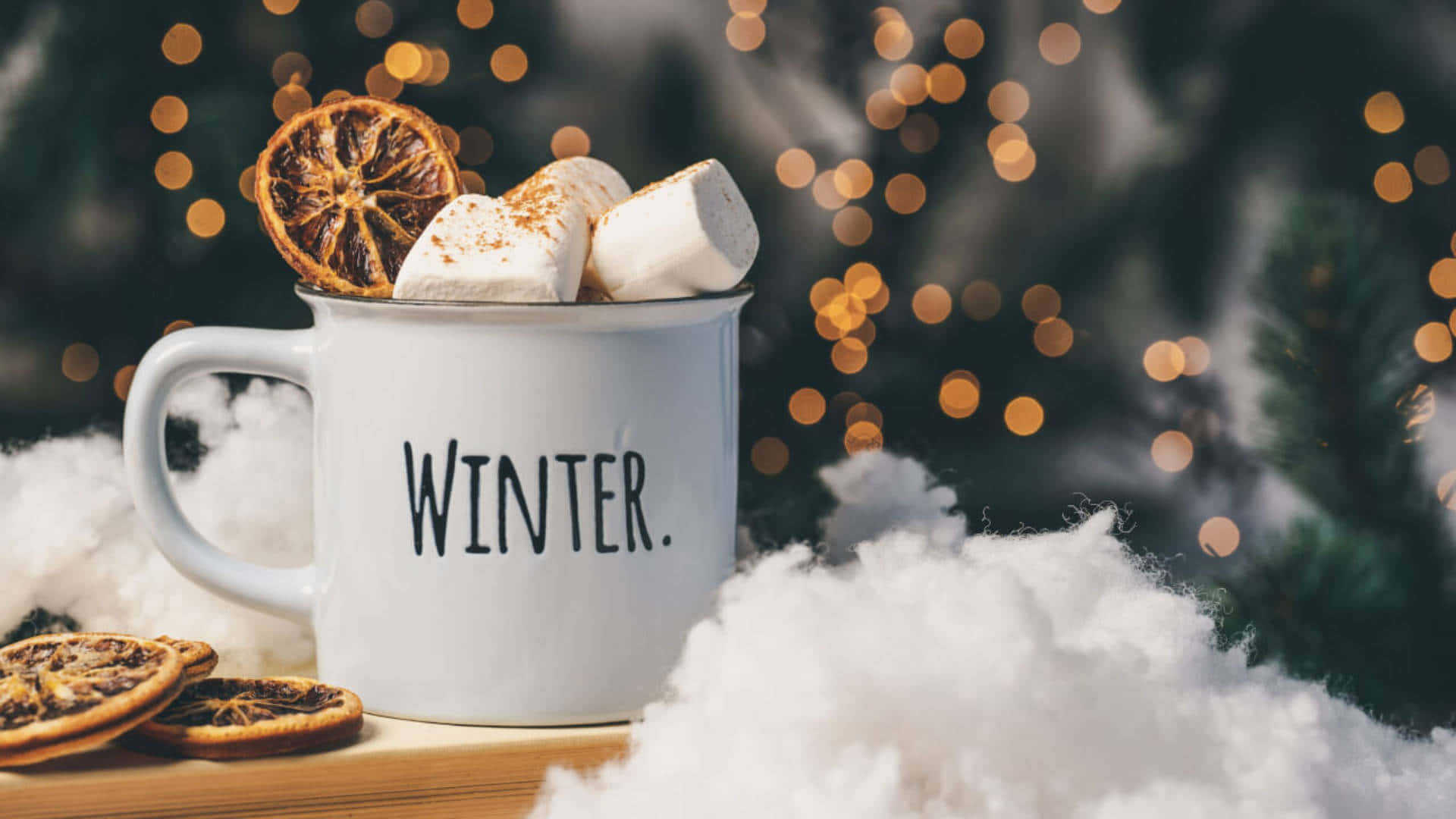 Cozy Mug Marshmallows Winter Desktop Background