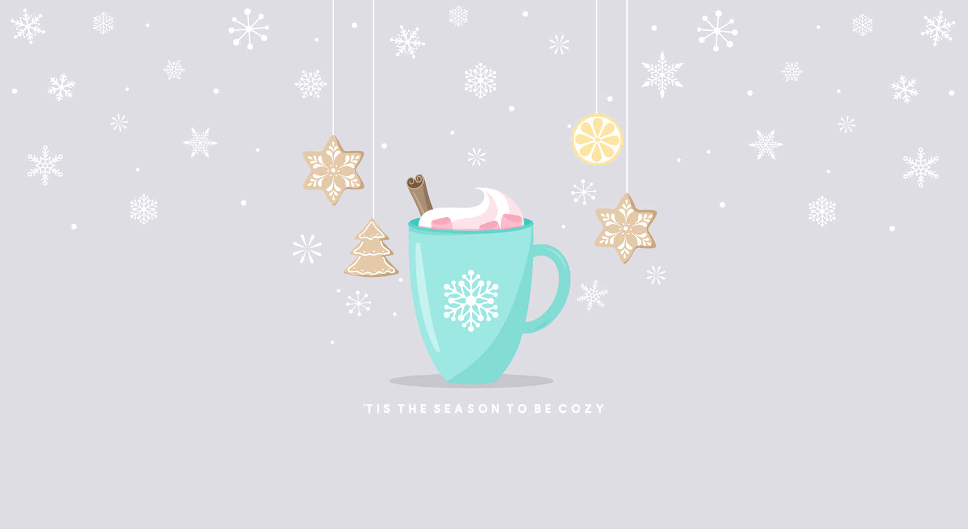 Cozy Winter Art Cup And Snowflakes Desktop Background