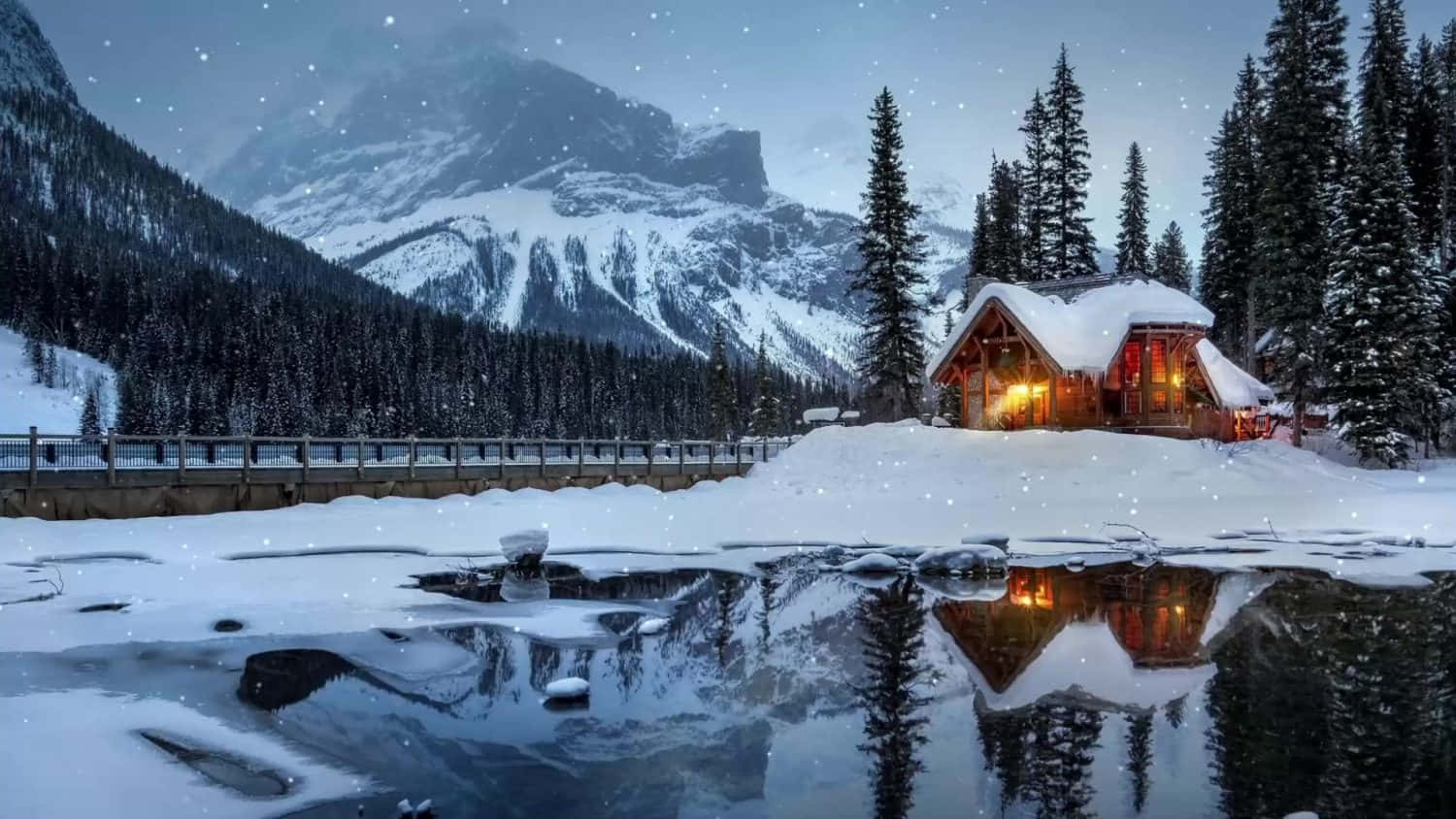 Cozy Winter Cabin Inthe Lake Desktop Background